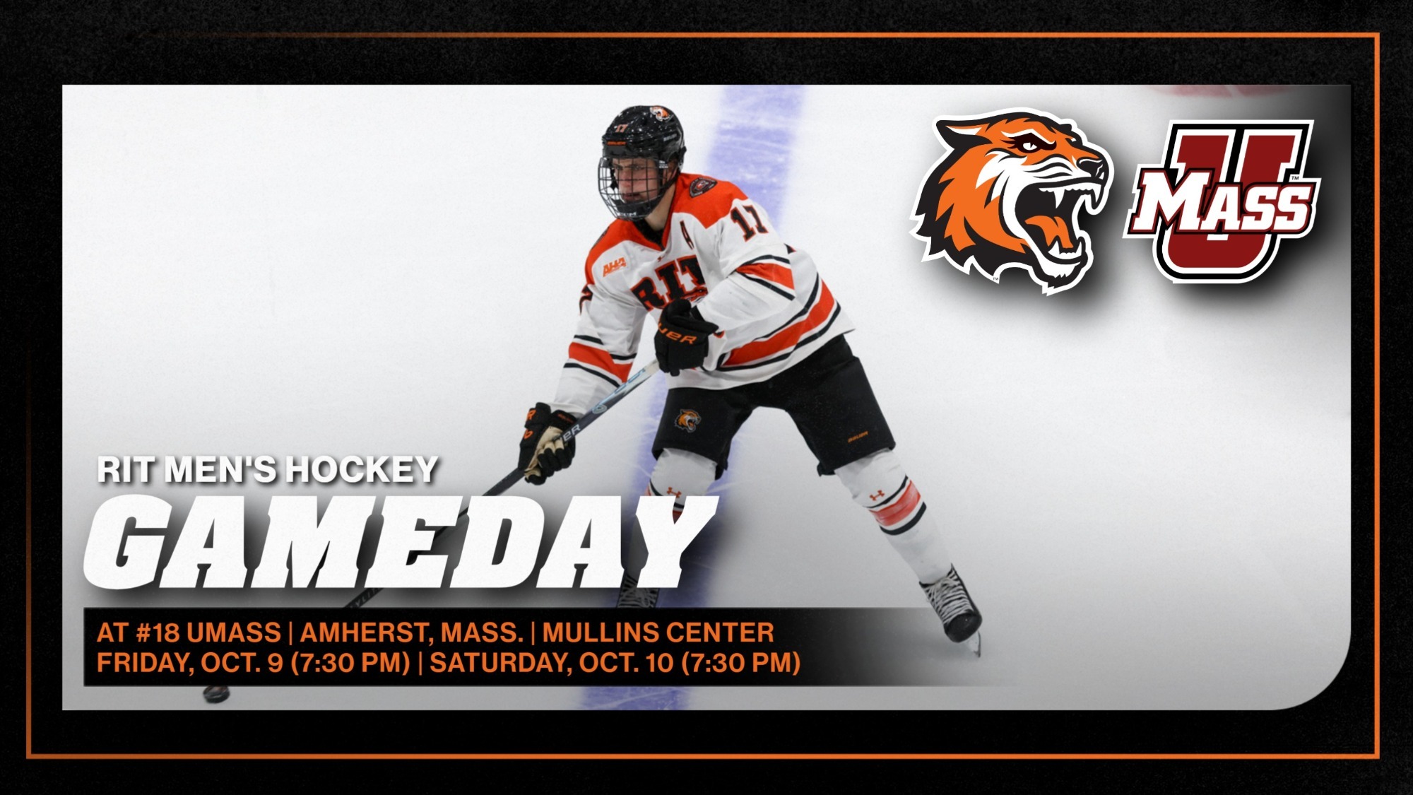 a men's hockey game day graphic versus massachusetts