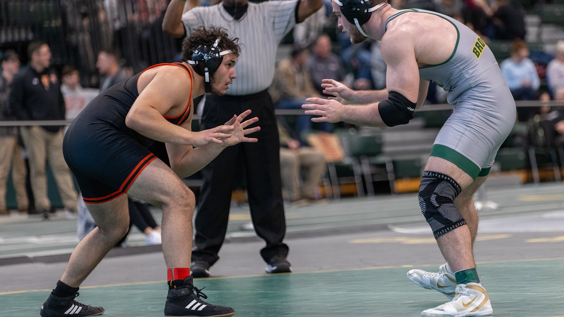 RIT’s Marcos Burgos faces off against their opponent on Friday, Jan. 23, 2026, at SUNY Brockport. RIT Wrestling at SUNYAC Championships (Sophia Buonpane/RIT Sports Network