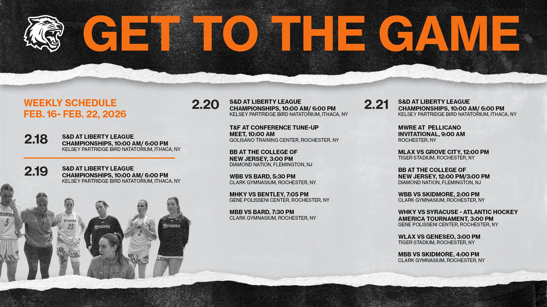 RIT athletics schedule for the week of February 16 through 22, 2026