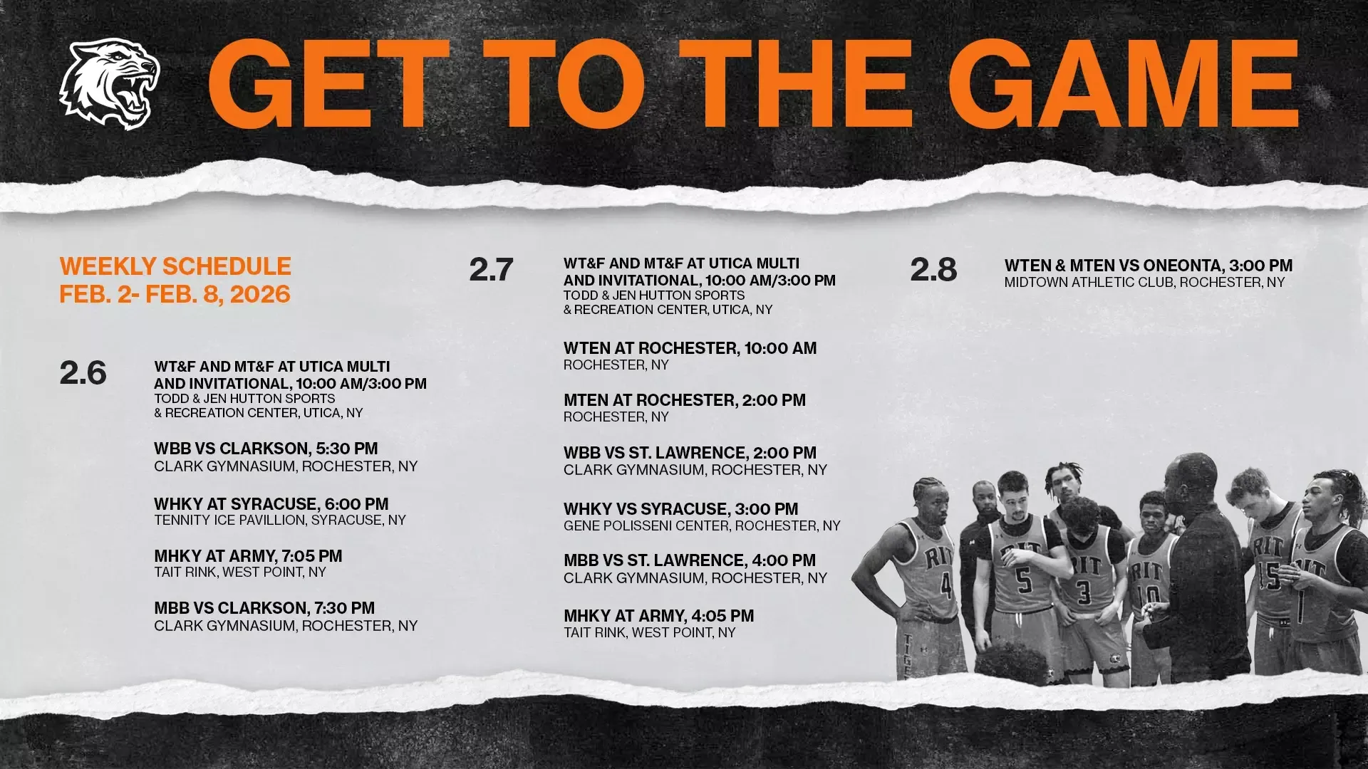  Upcoming schedule for Rochester Institute of technology athletics for the week of  February 2 through 8 , 2026