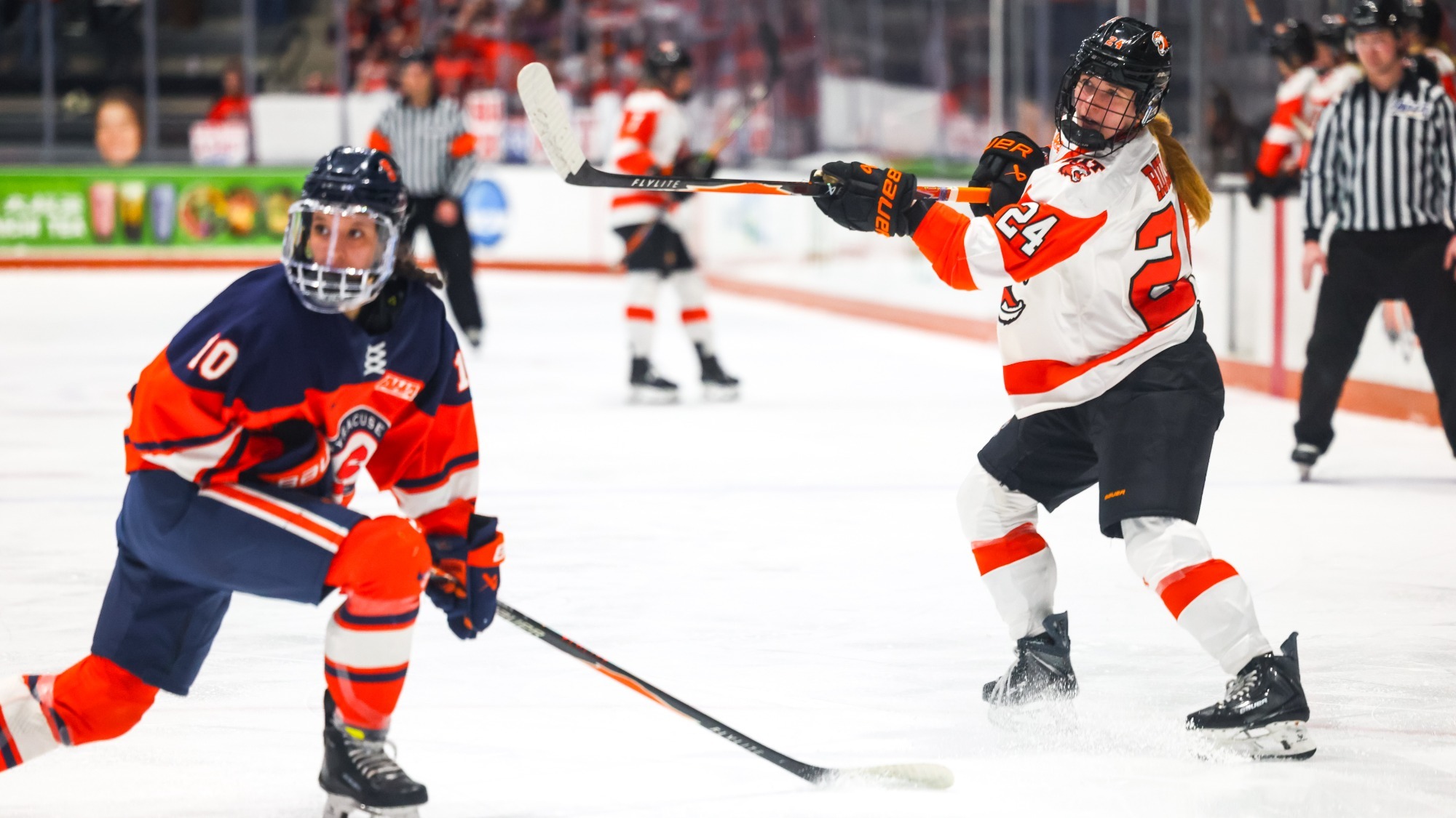 RIT's Linda Rulle, #24, in game vs Syracuse on Saturday, Feb. 21, 2026, at Gene Polisseni Center. RIT Women's Hockey game vs Syracuse University. (Mikaela Engstrom/RIT Sports Network).