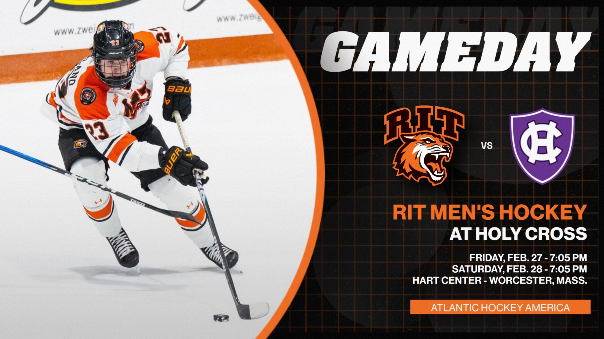a men's hockey game day graphic at Holy Cross