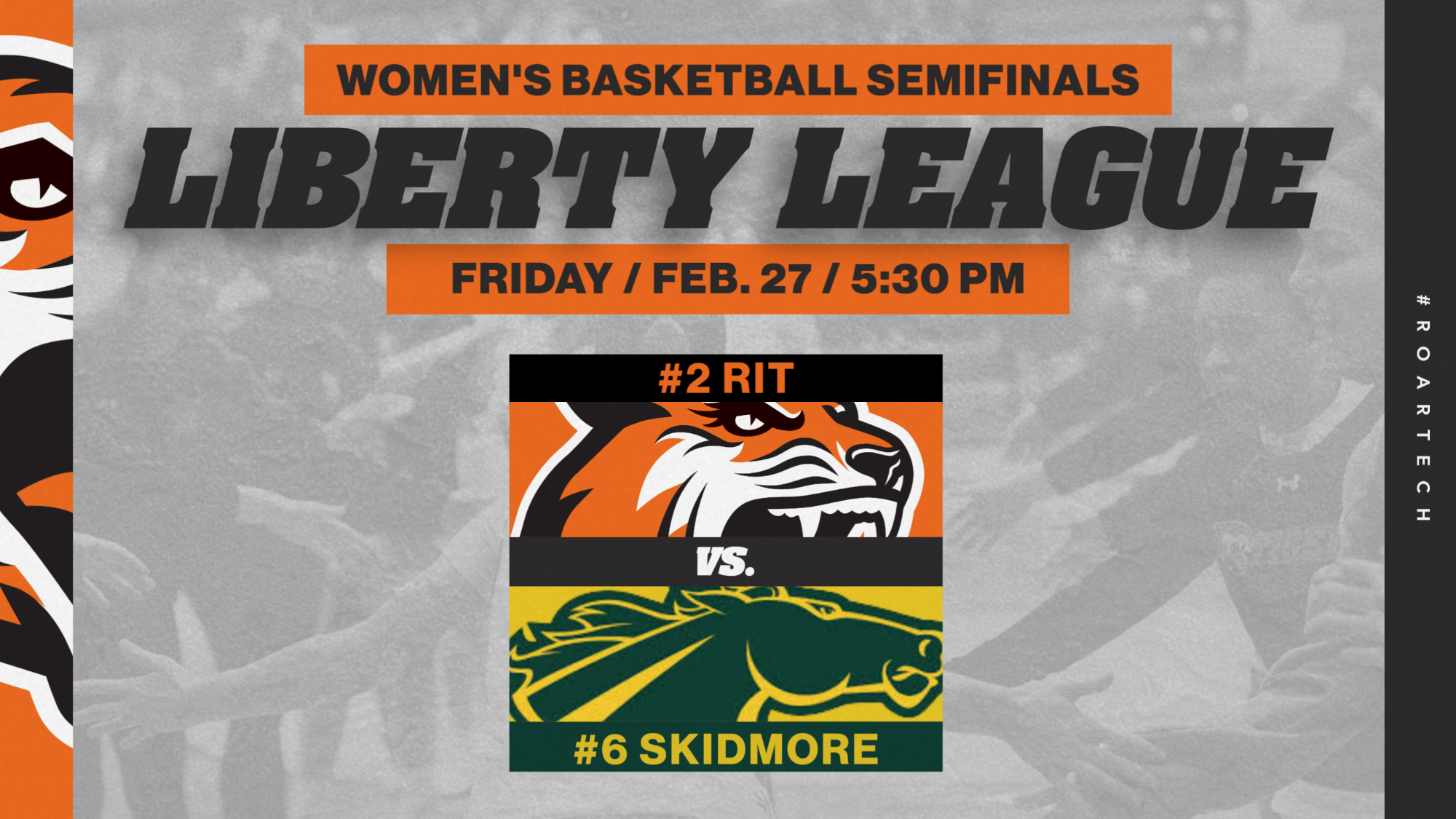 RIT women's basketball hosts Skidmore in a Liberty League tournament semifinal on Friday, February 27, 2026