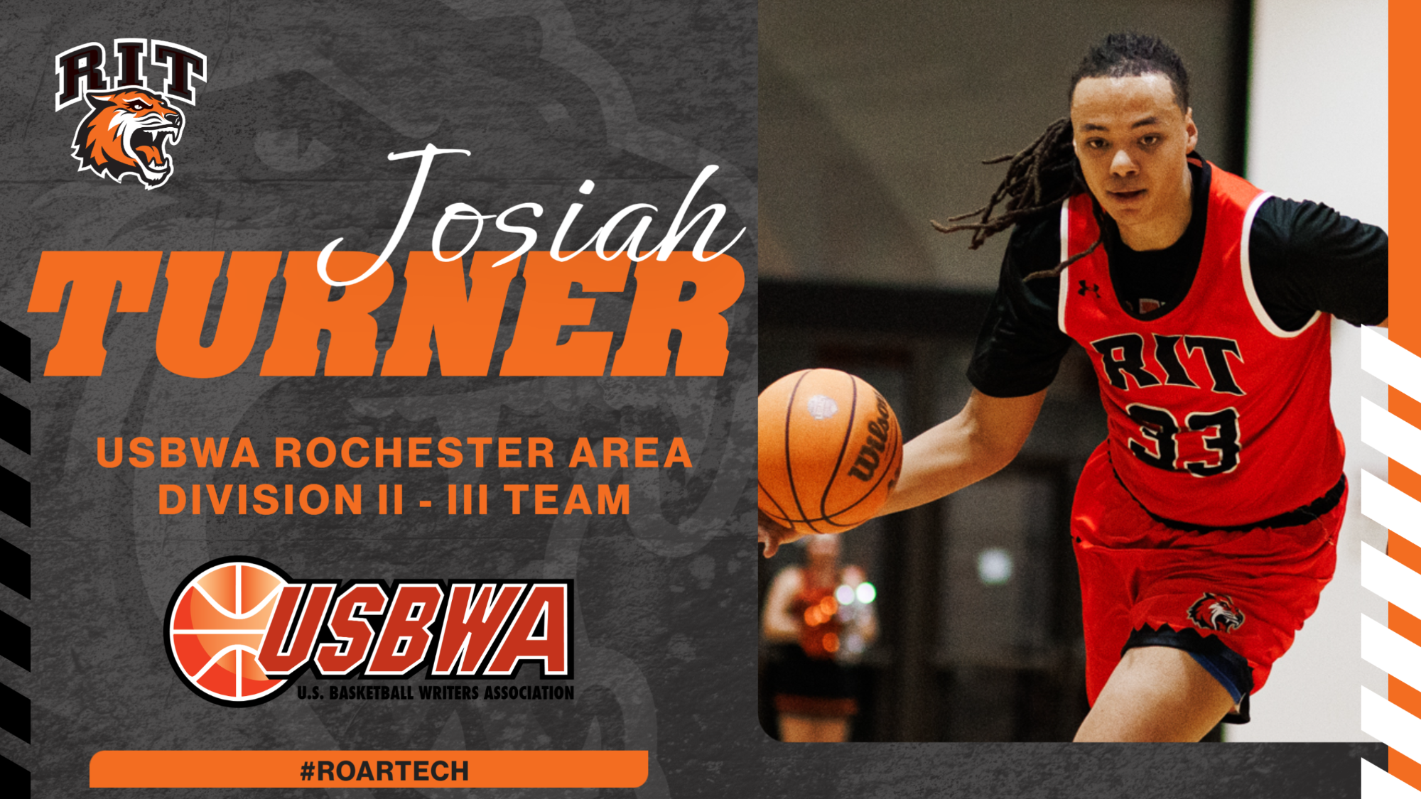 RIT men's basketball forward Josiah Turner named to the USBWA 2025-26 Rochester Area Division II and III Team