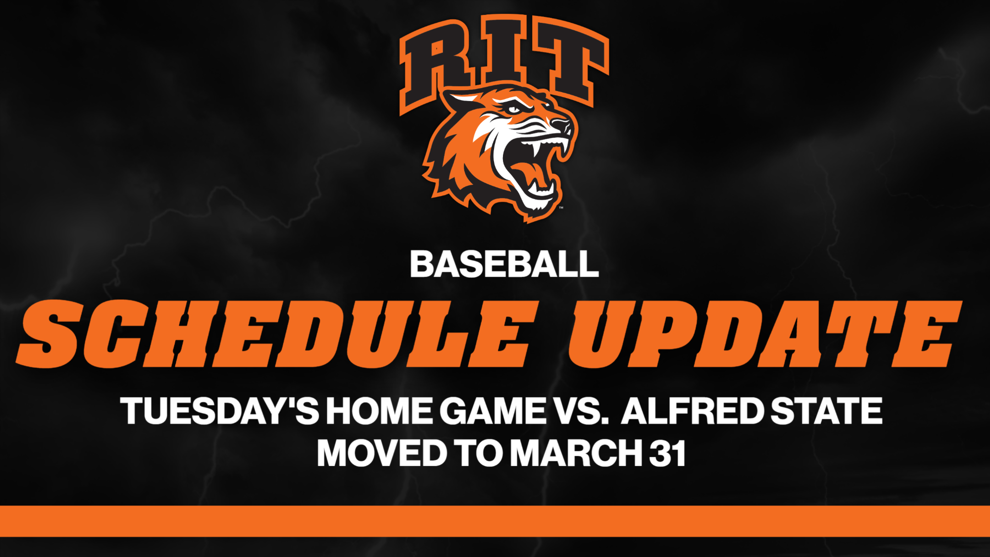 the RIT baseball home game against Alfred State on Tuesday, March 17, 2026 is rescheduled for Tuesday, March 31, 2026