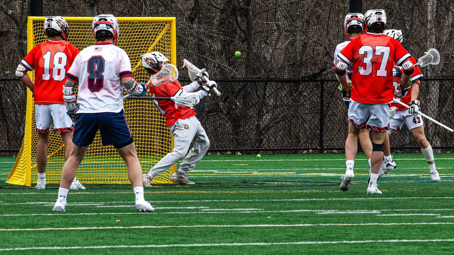 An action shot of Alex Zborowski making a save against Gettysburg