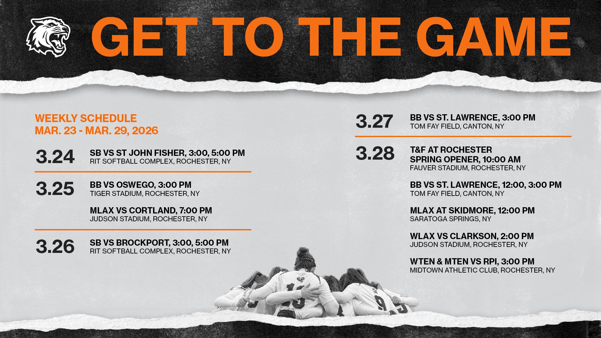  RIT athletics schedule for the week of March 23 through 29, 2026