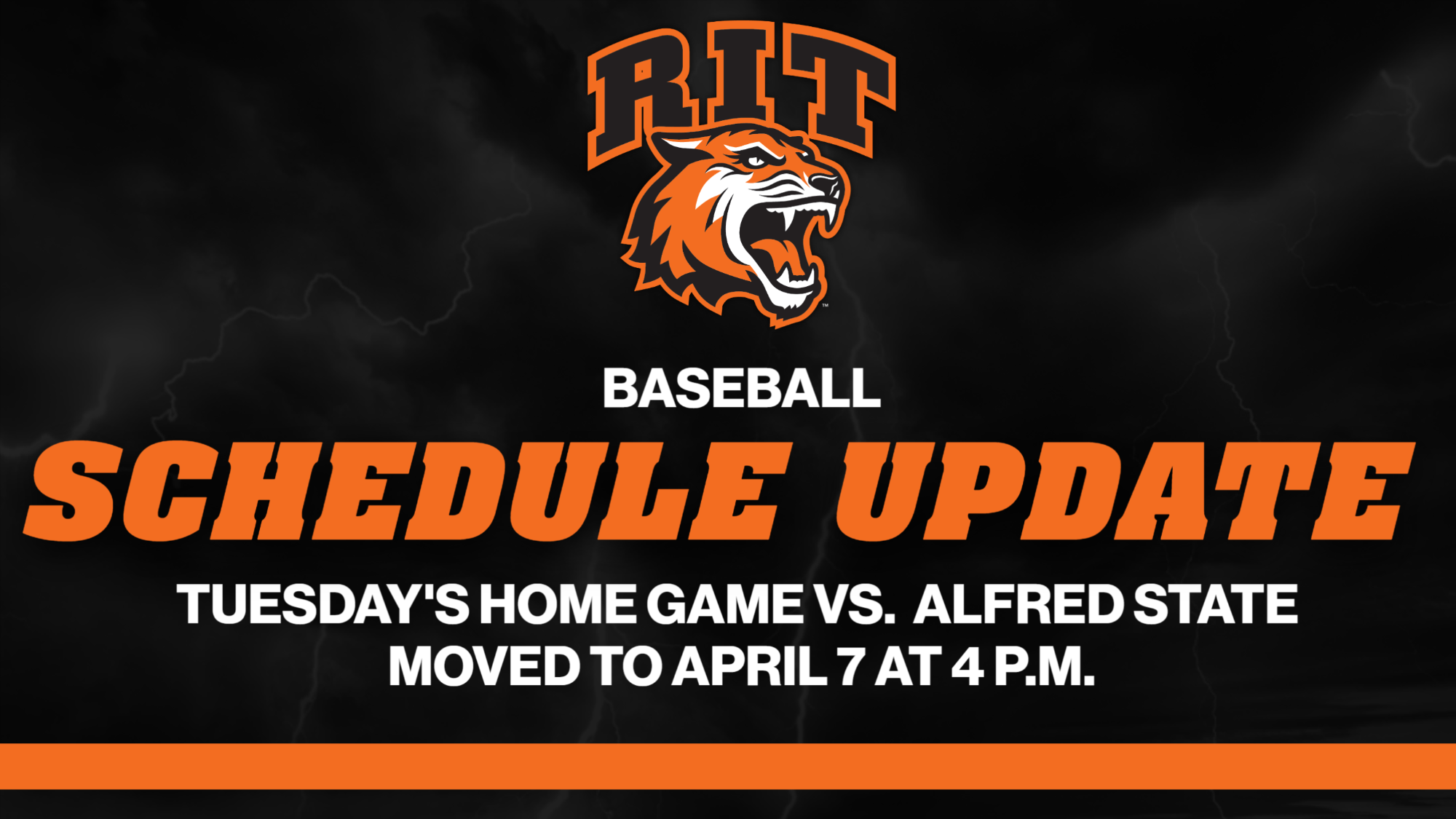 Tomorrow's home baseball game against Alfred State has been moved to Tuesday, April 7 at 4 p.m.