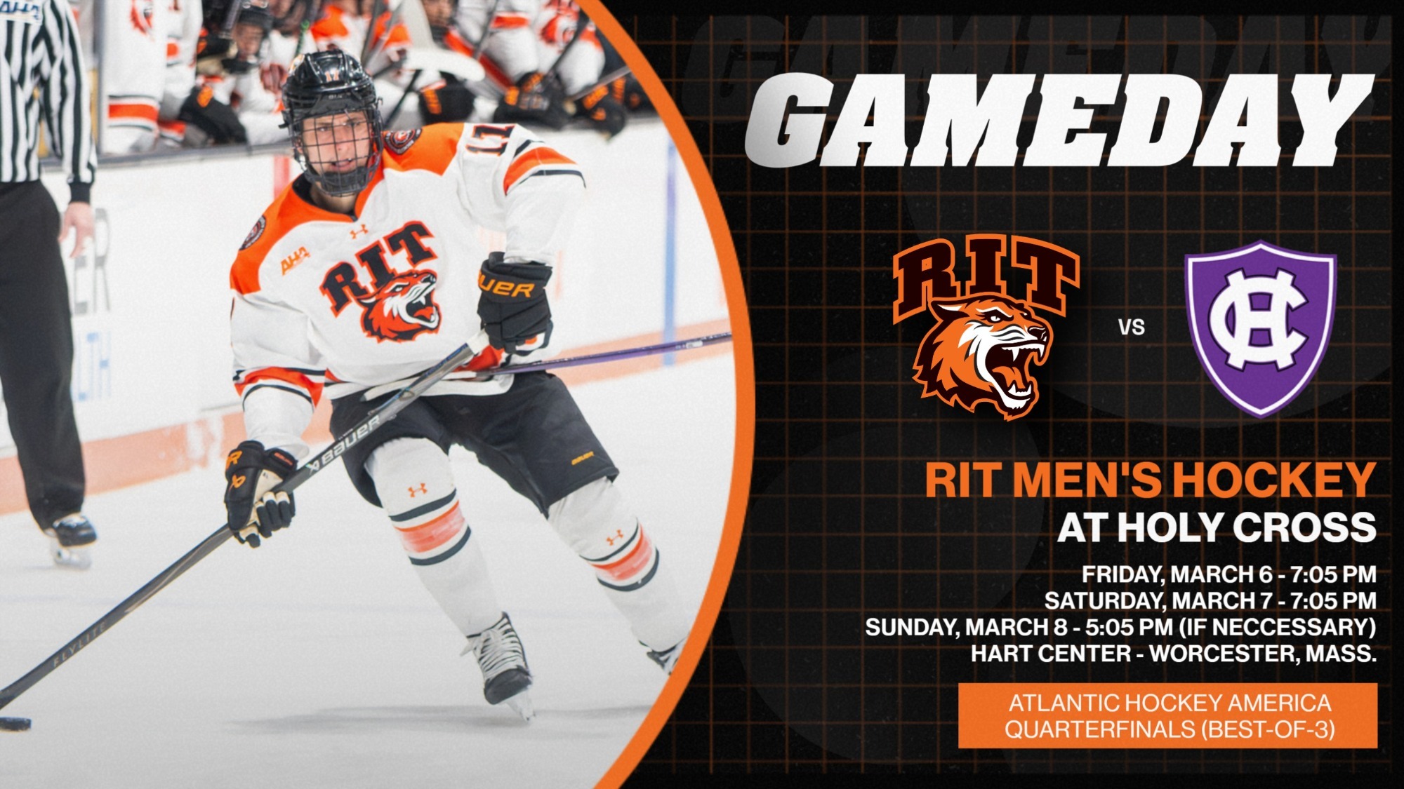 a men's hockey game day graphic at Holy Cross