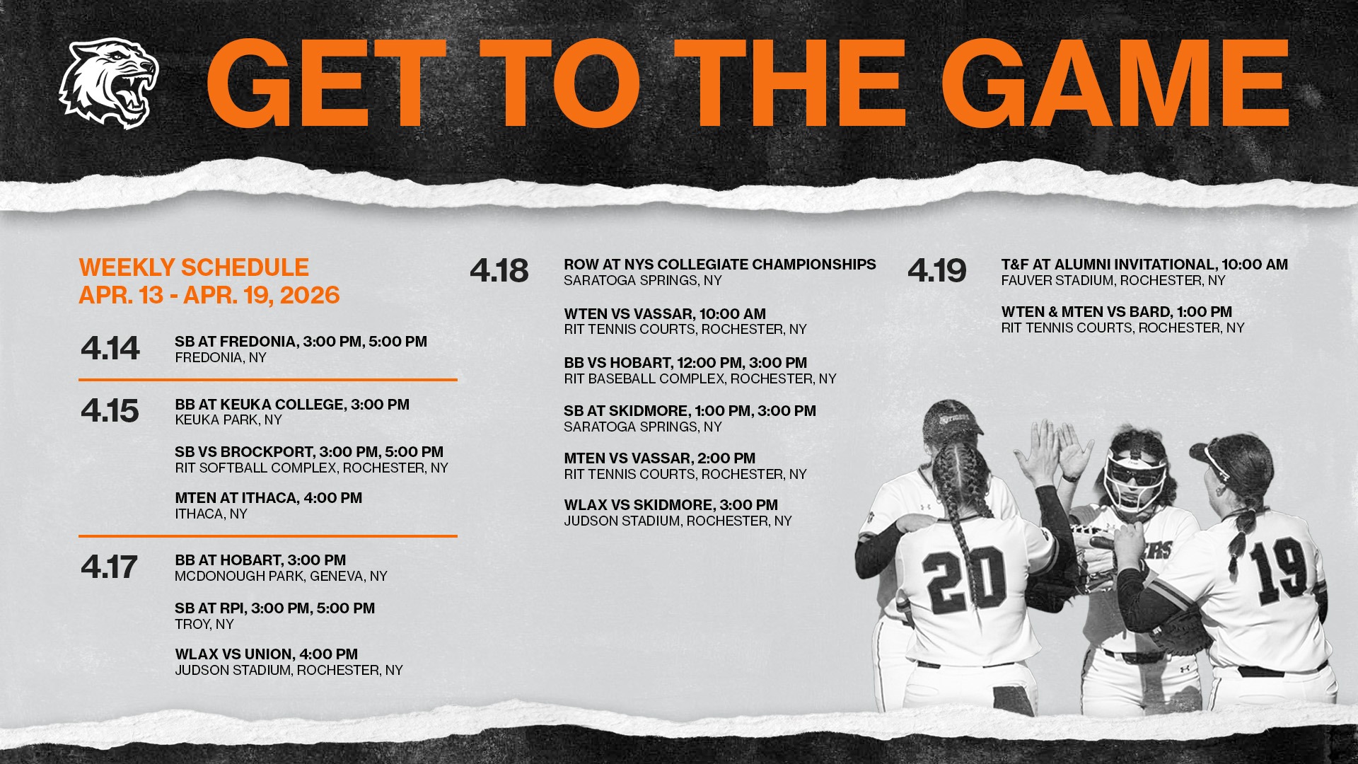 RIT athletics schedule for the week of April 13 through 19, 2026