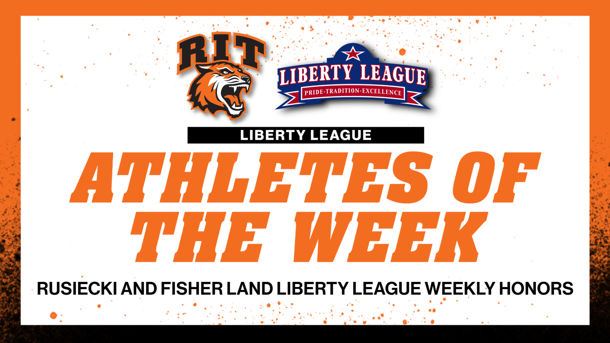 A graphic announcing two Liberty League Athletes of the Week for April 6, 2026