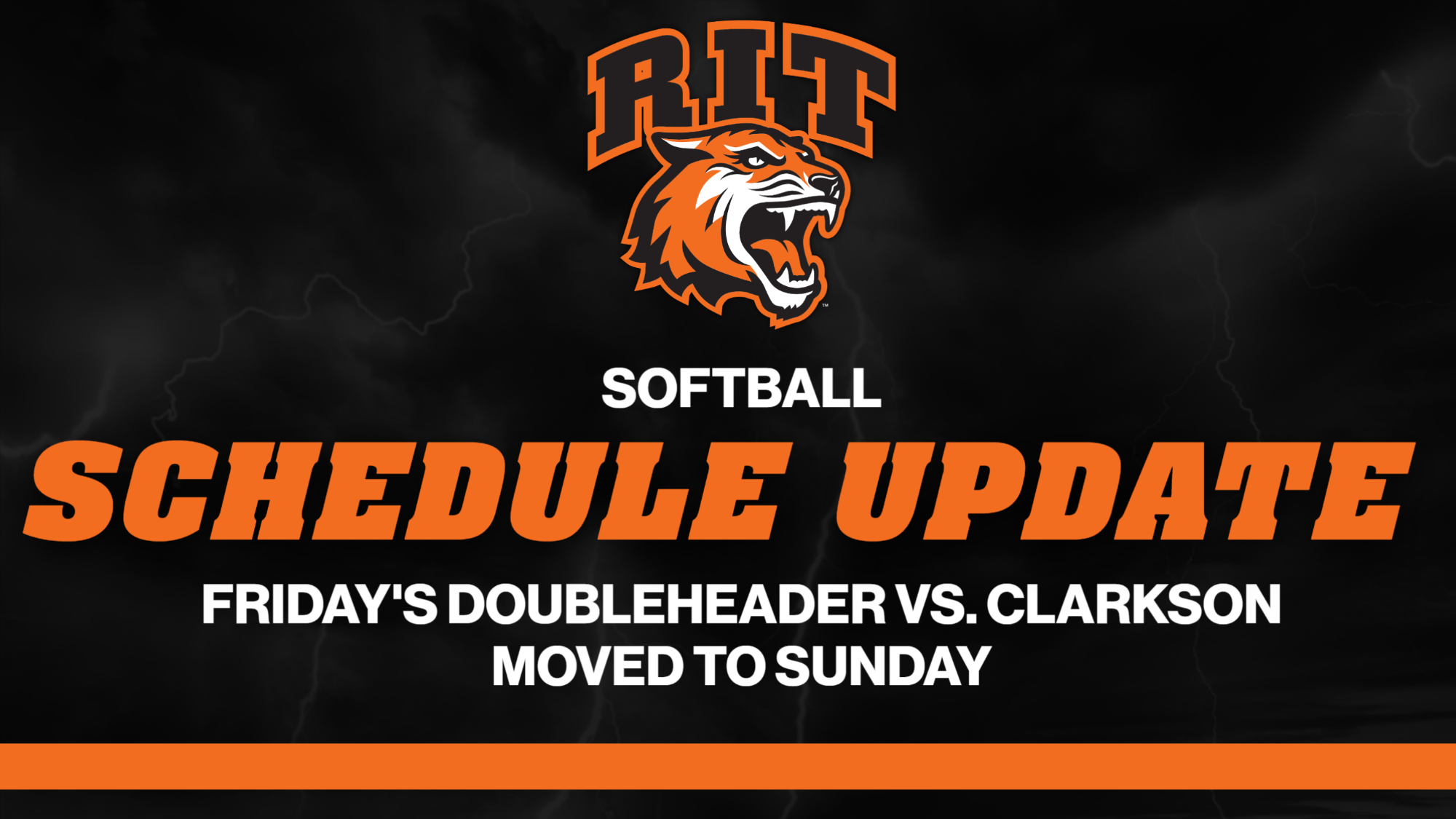 Friday's RIT softball games against Clarkson is rescheduled for Sunday, April 12 at 1 p.m.