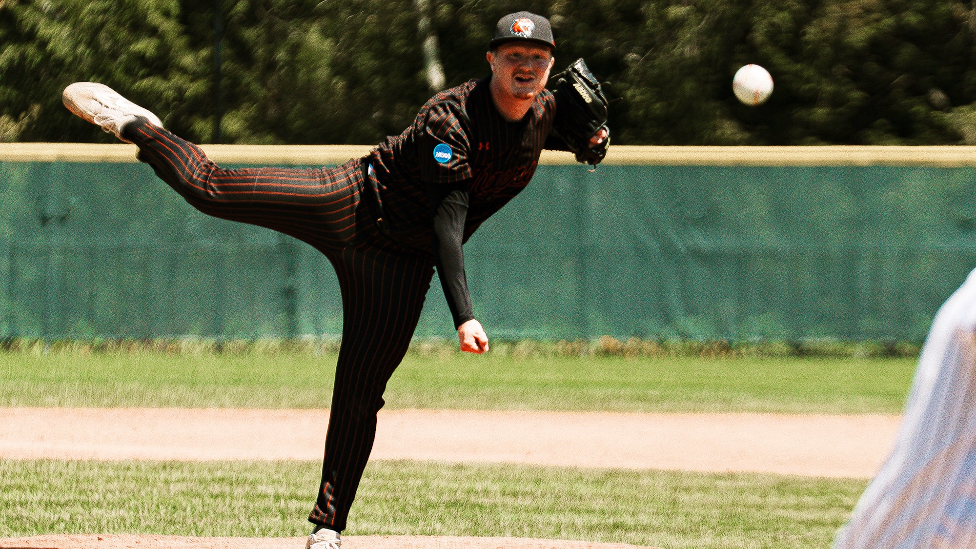 An RIT pitcher makes a throw in a 7-5 loss to Rowan in Game of the NCAA Regional in Gorham, Maine on Saturday, May 16, 2026