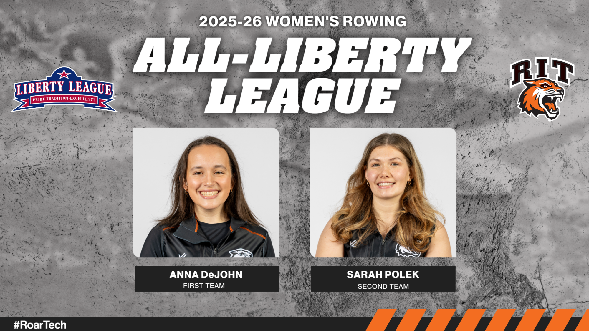 Two RIT women's rowers have been named to the 2025-26 Women's Rowing All-Liberty League Team