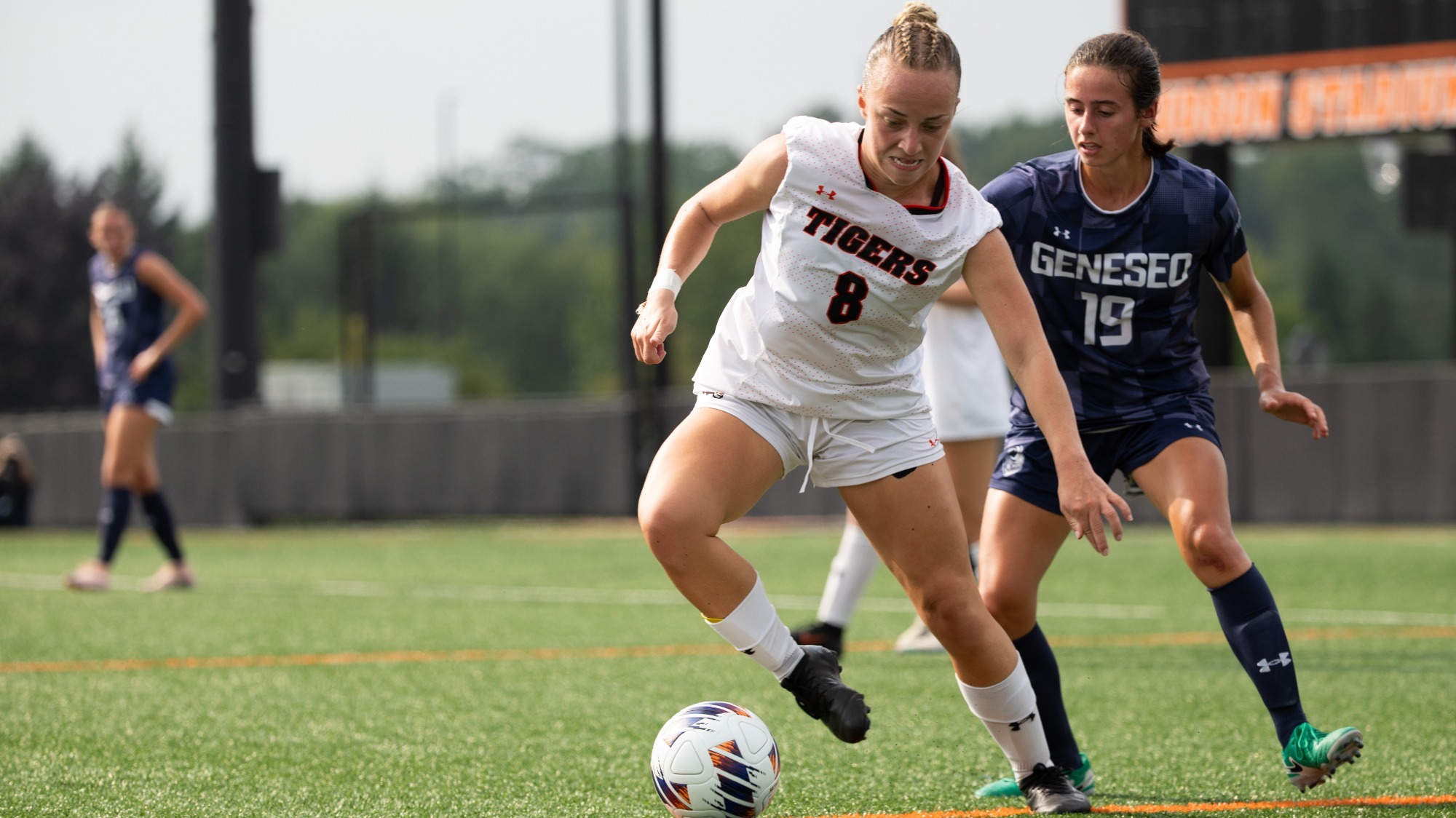 A Rochester Institute of Technology player makes a play on the ball in a game against Geneseo on Tuesday, September 1, 2026
