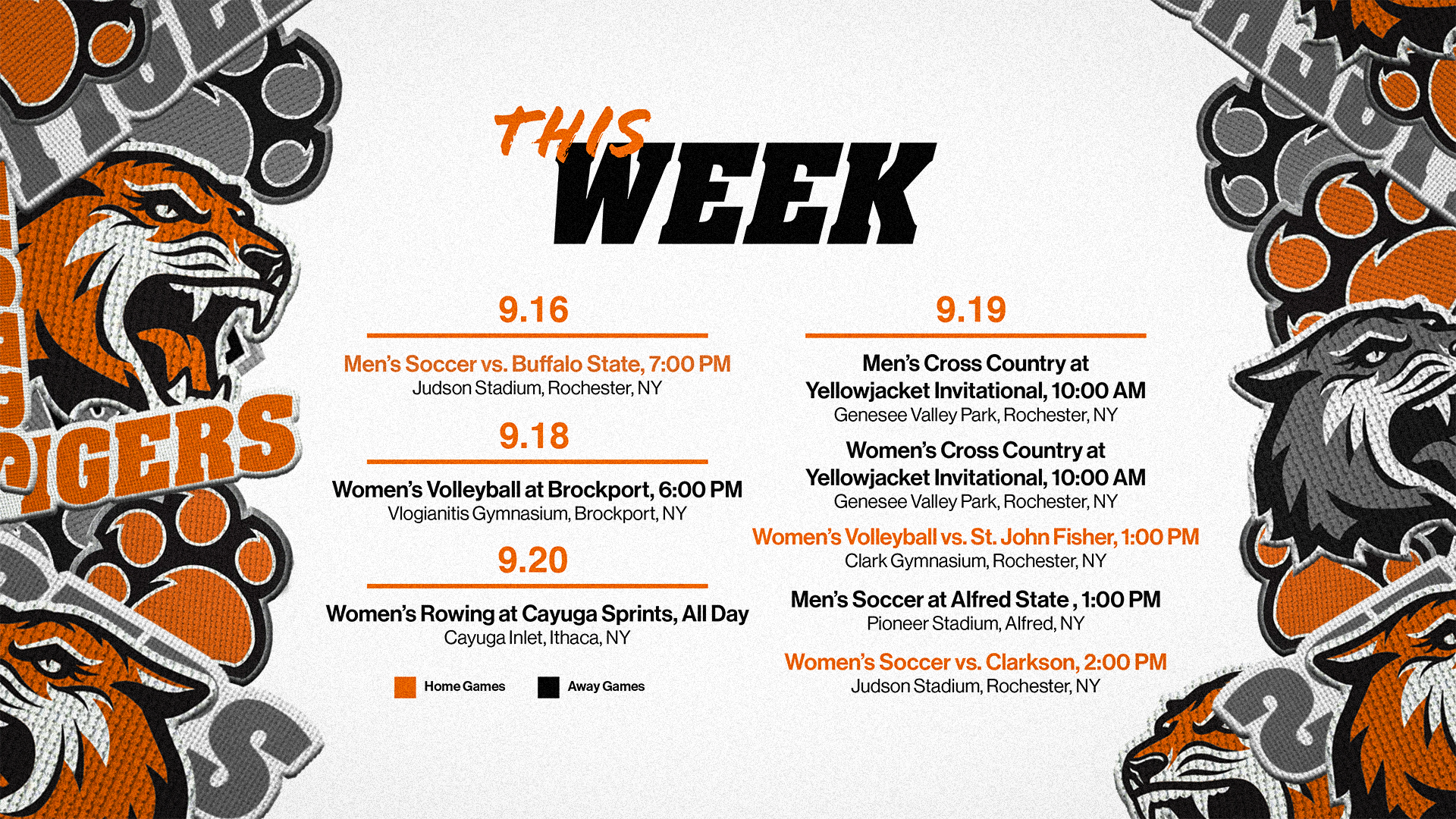 Rochester Institute of Technology athletics schedule for the week of September 14 through 20, 2026