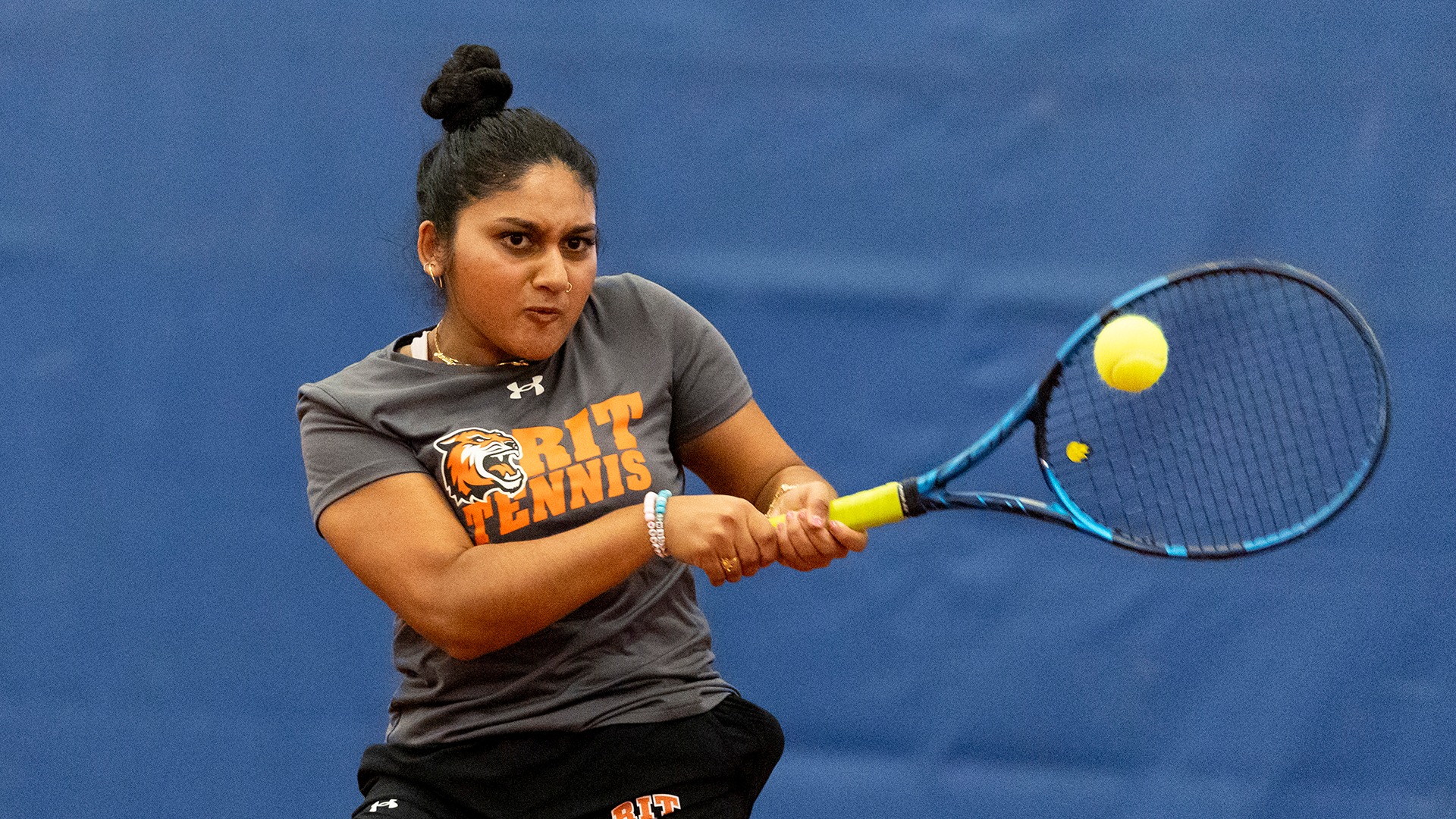 on Saturday, April 18, 2026 at Gordon Field House in Henrietta, N.Y. RIT women's tennis plays against Vassar women’s tennis. (Rebecca Villagracia/RIT Sports Network)