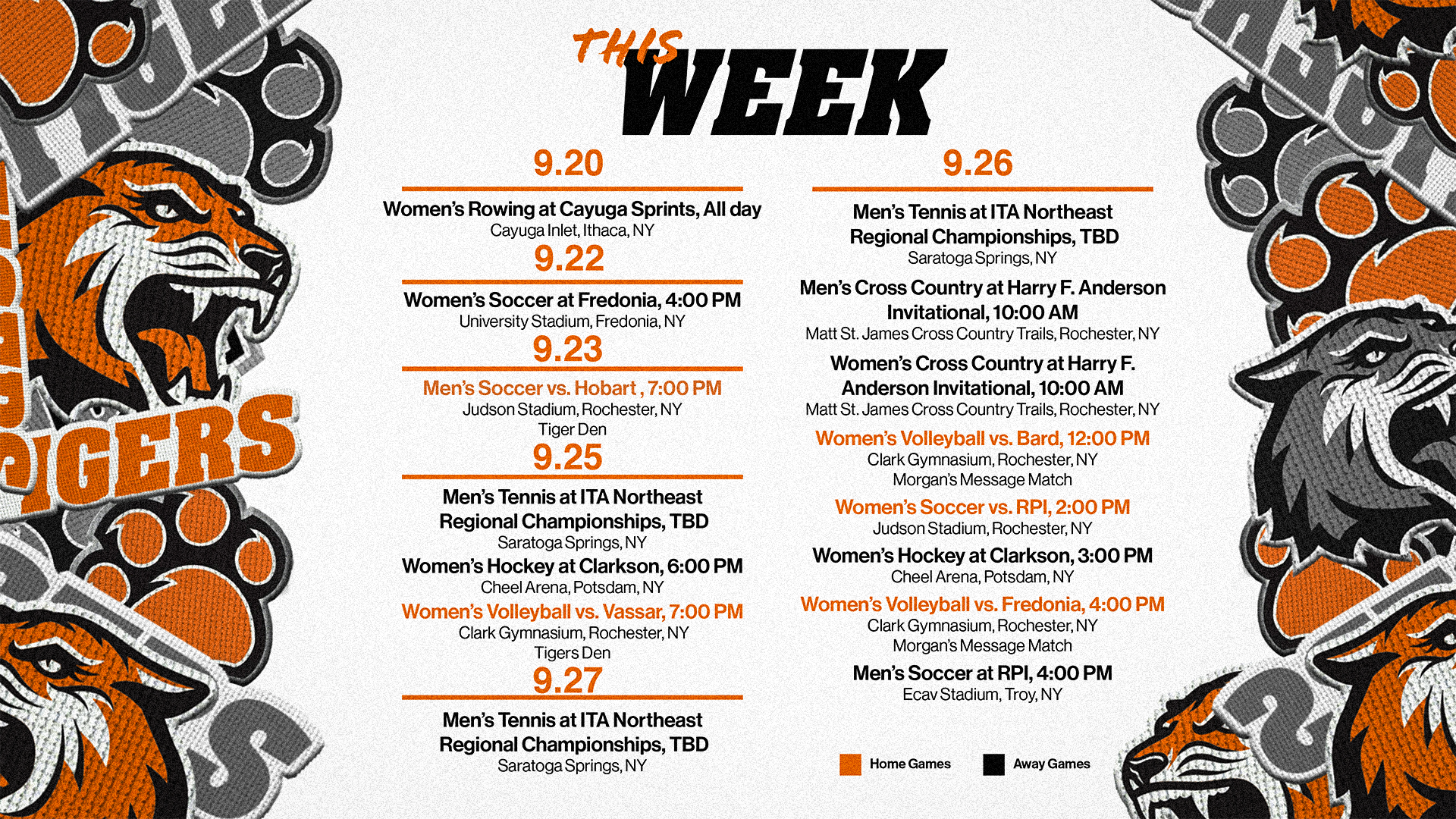 RIT athletics schedule for the week of September 21 through 27, 2026