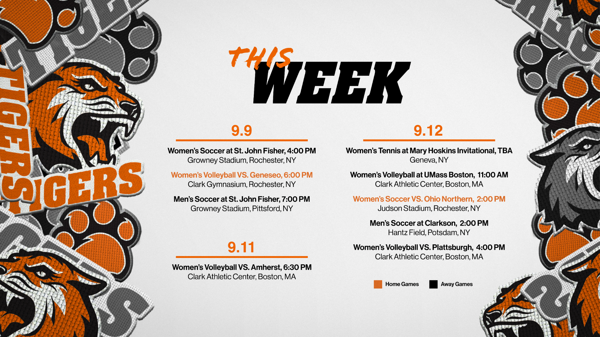 RIT athletics schedule for the week of September 8 through 13, 2026