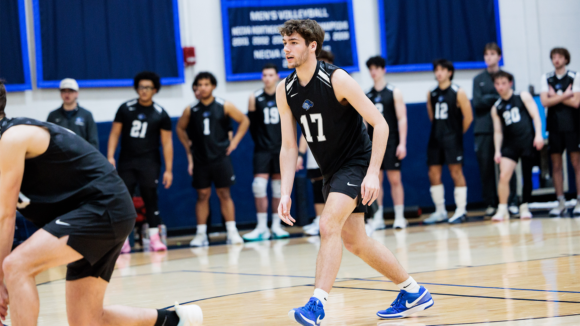 Everett Boyer getting ready to receive a serve