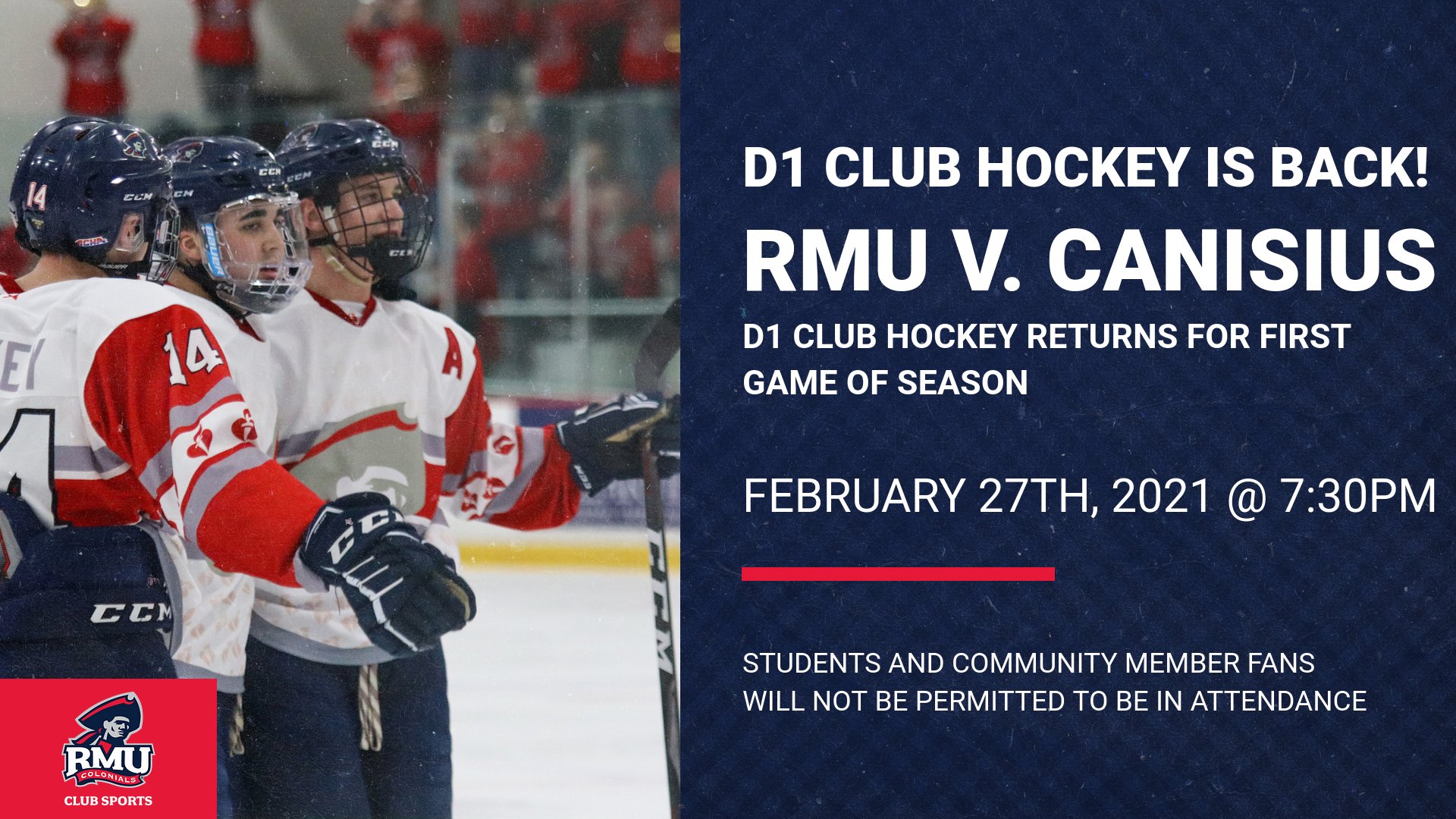 D1 Club Hockey Returns This Weekend Robert Morris University Club Sports