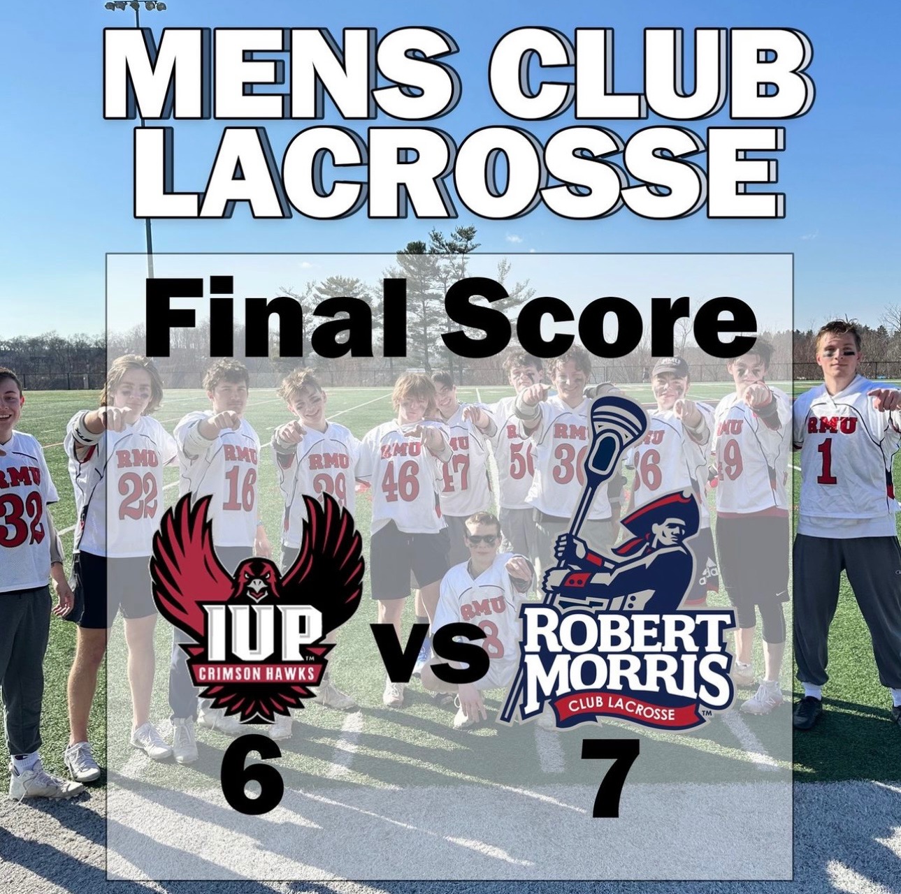 Men's Club Lacrosse Score Graphic vs IUP 2.26.23