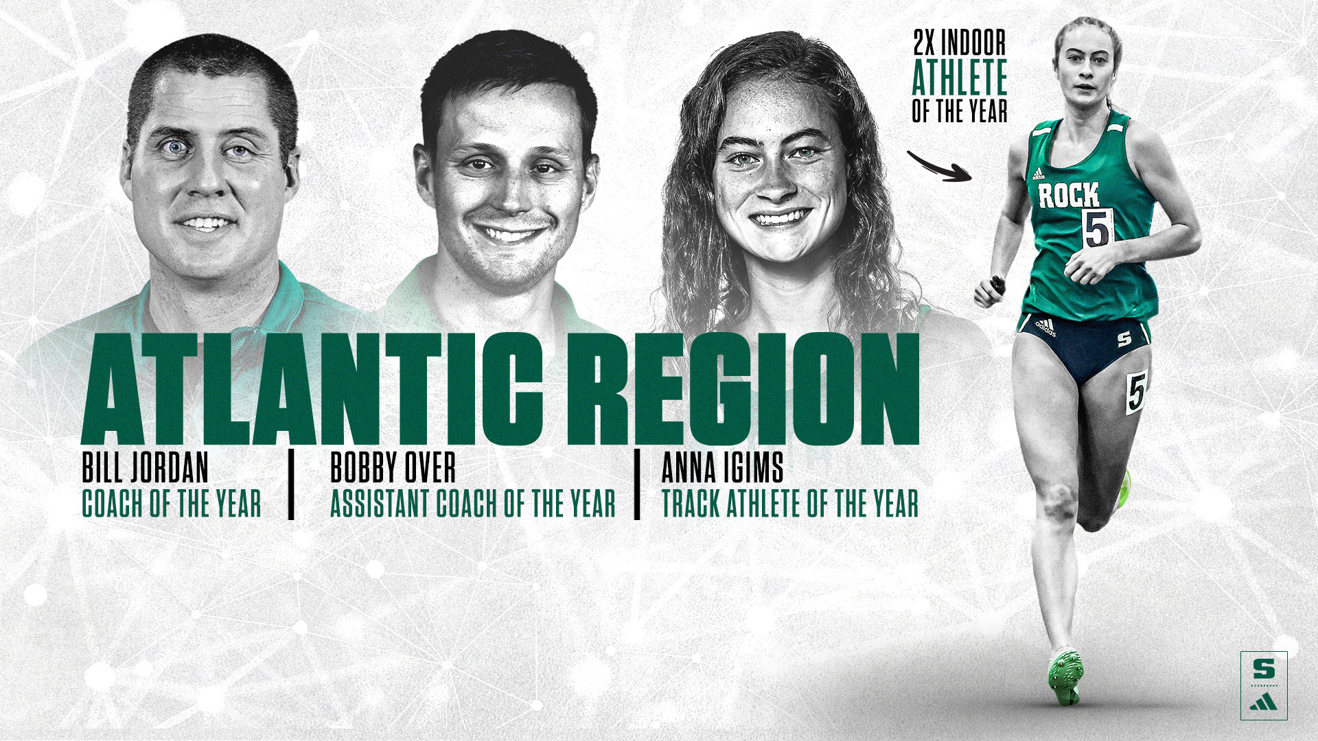 2025 Indoor Track Regional Award Winners Bill Jordan, Bobby Over and Anna Igims