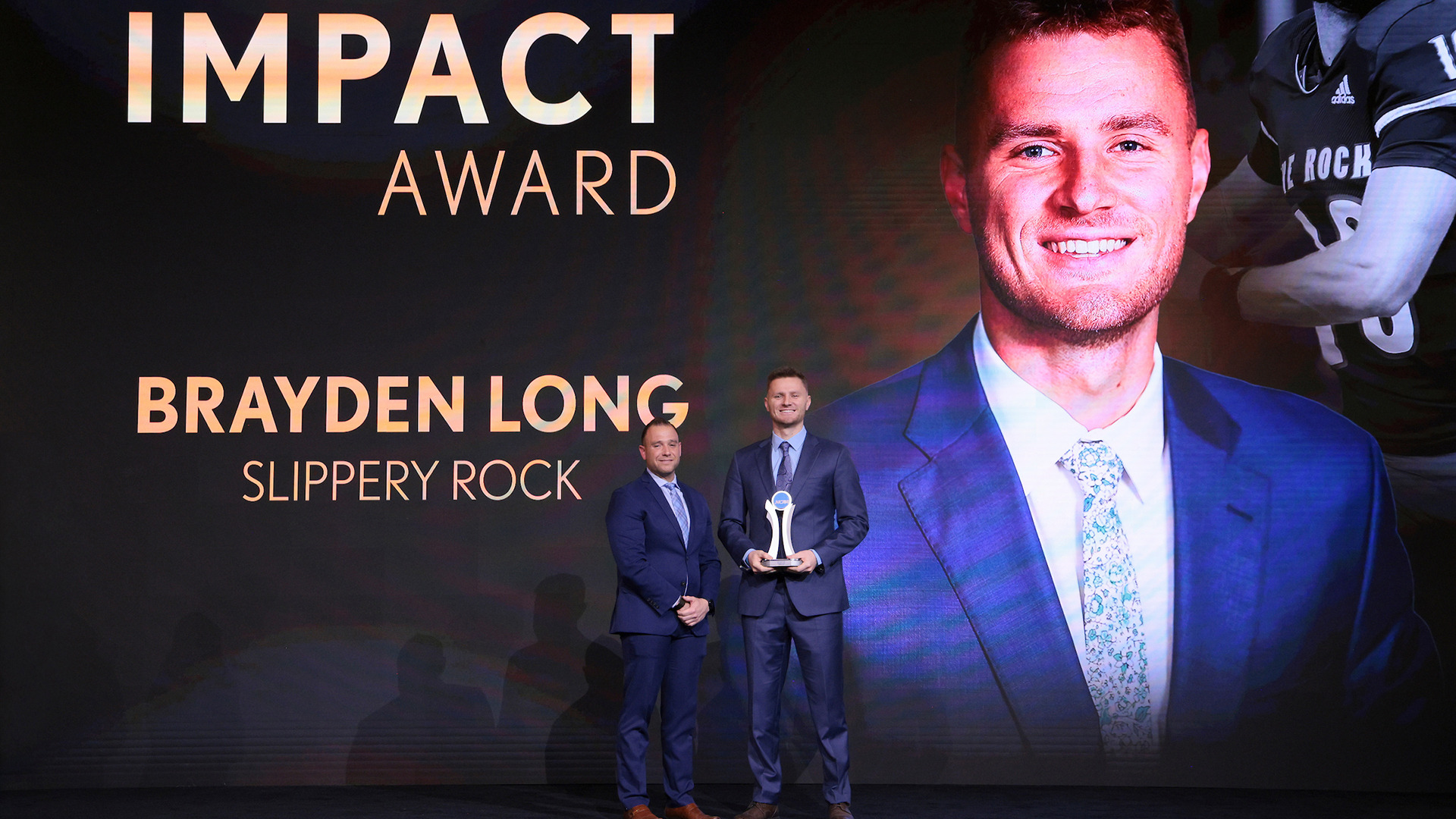 Brayden Long accepts the NCAA Impact Award