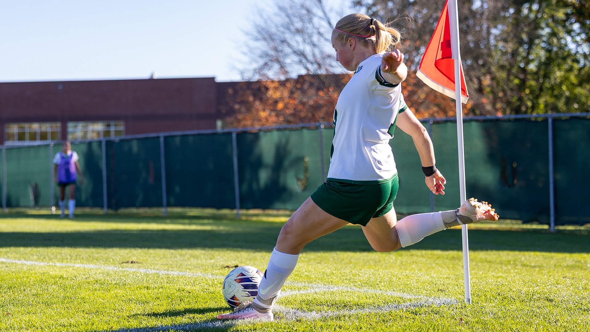 Bailey McGee taking a corner kick vs. Gannon