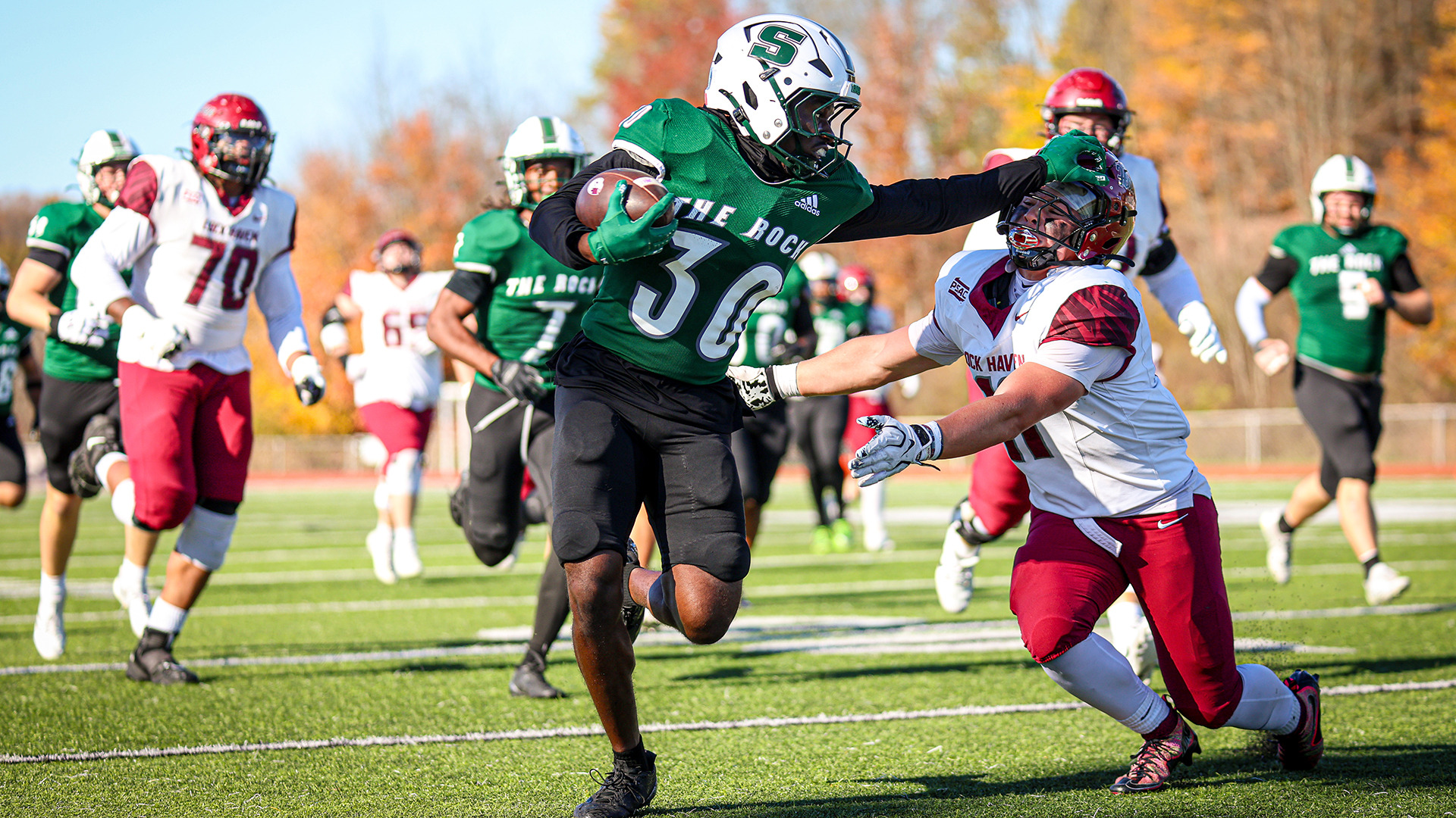 Kwalil Shepperson returns an interception vs Lock Haven