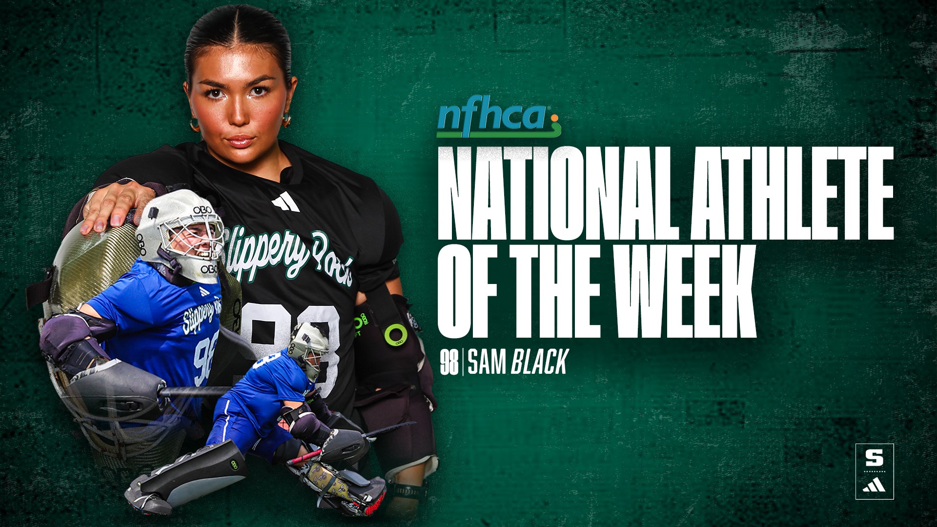 A graphic of Sam Black earning NFHCA Defensive Player of the Week