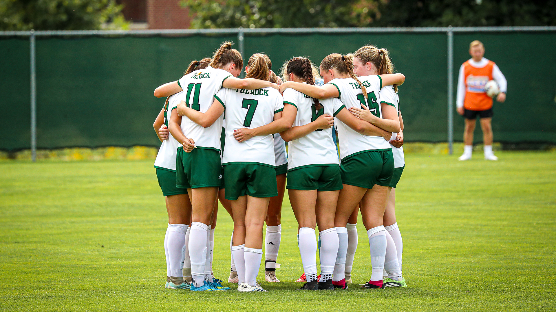 Slippery Rock team huddle vs. Clarion