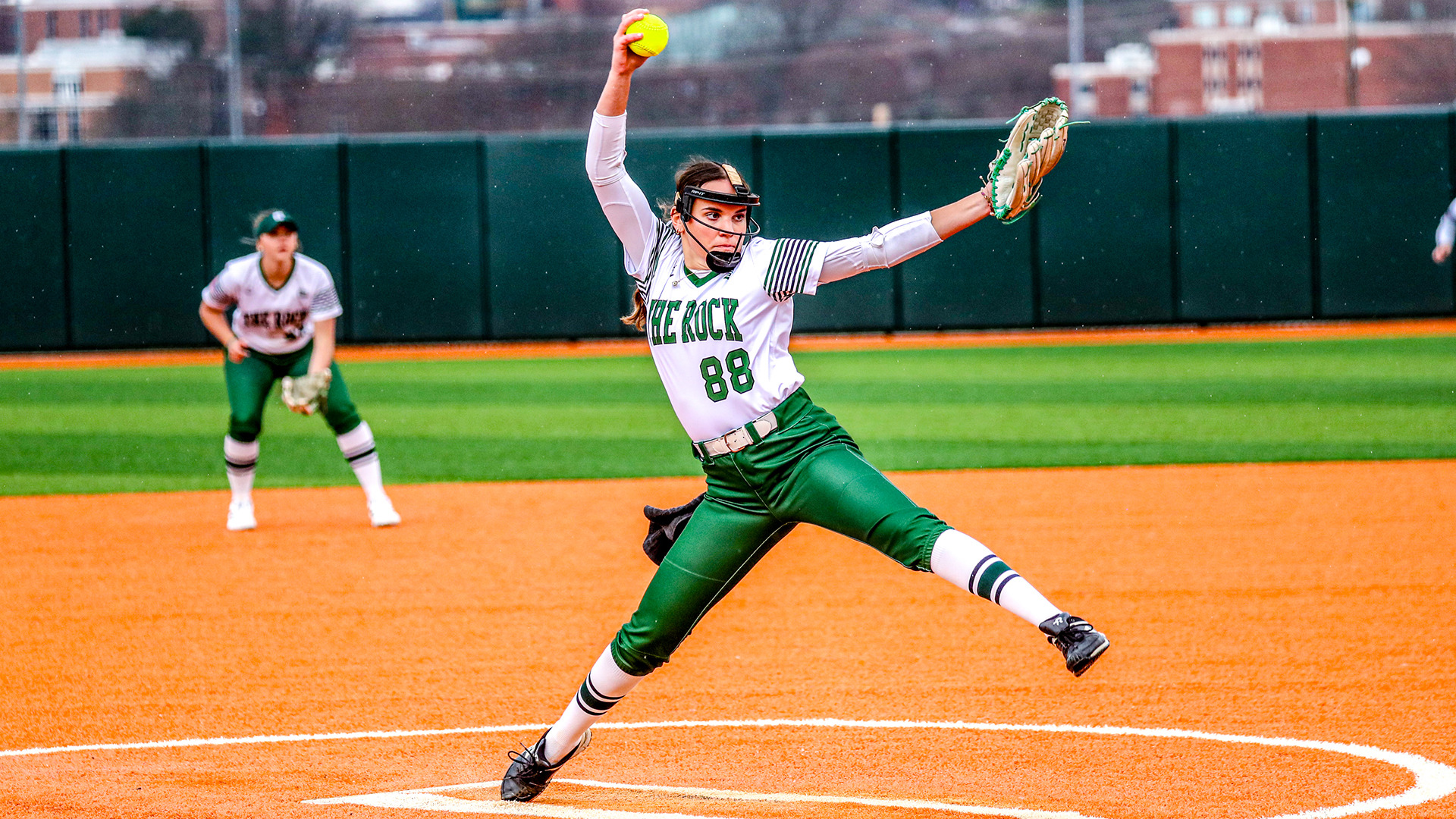Rachel Baker pitching vs Clarion