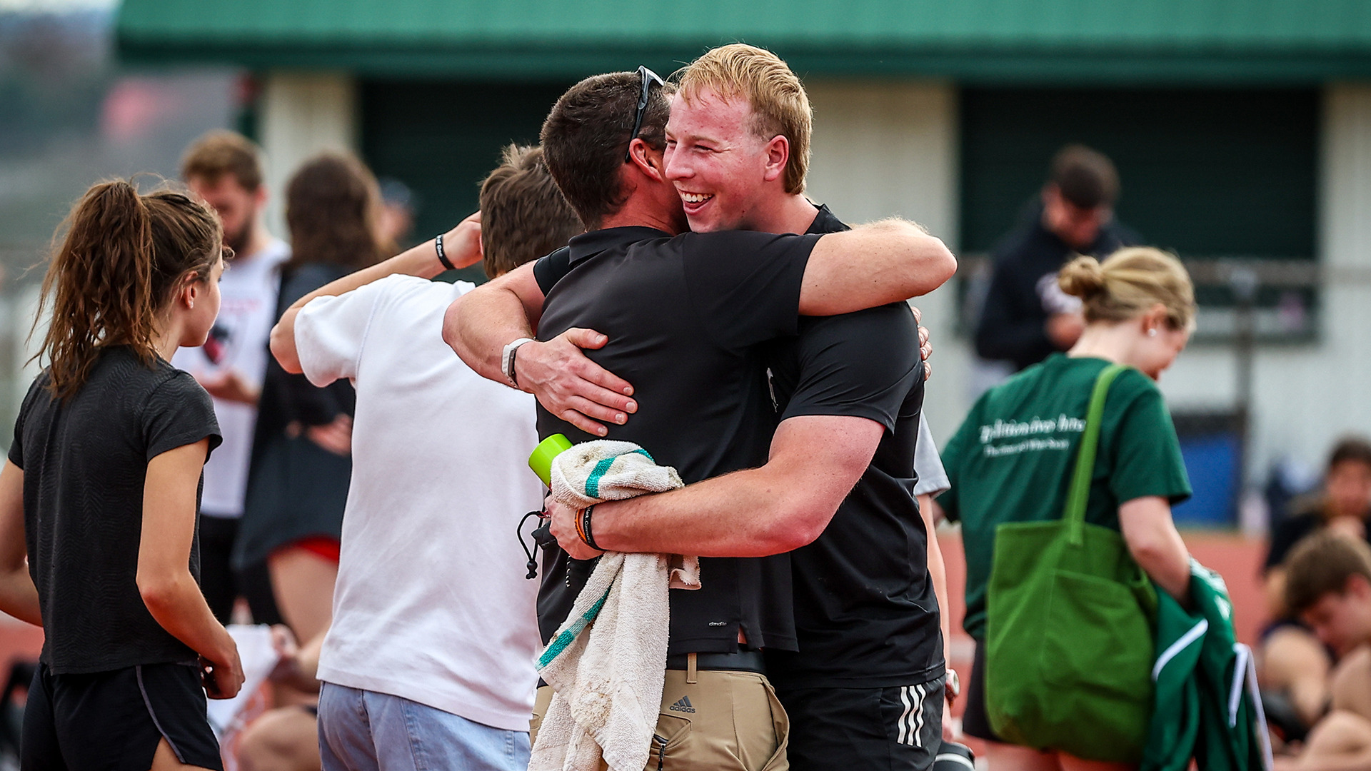 Zach Gose and Bill Jordan celebrate a record-setting performance by Gose