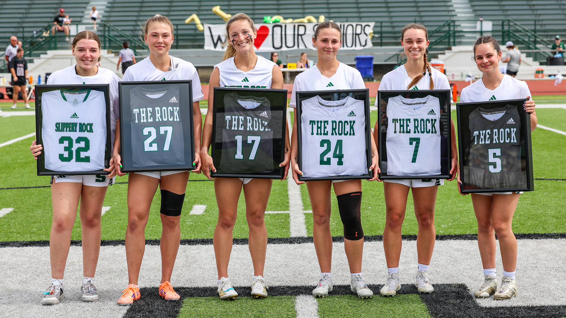 2026 Lacrosse Senior Day - Sydney Ulmer, Grace Rotter, Maddie Blazey, Ella Koslowski, Ava Drath and Erin Melcher