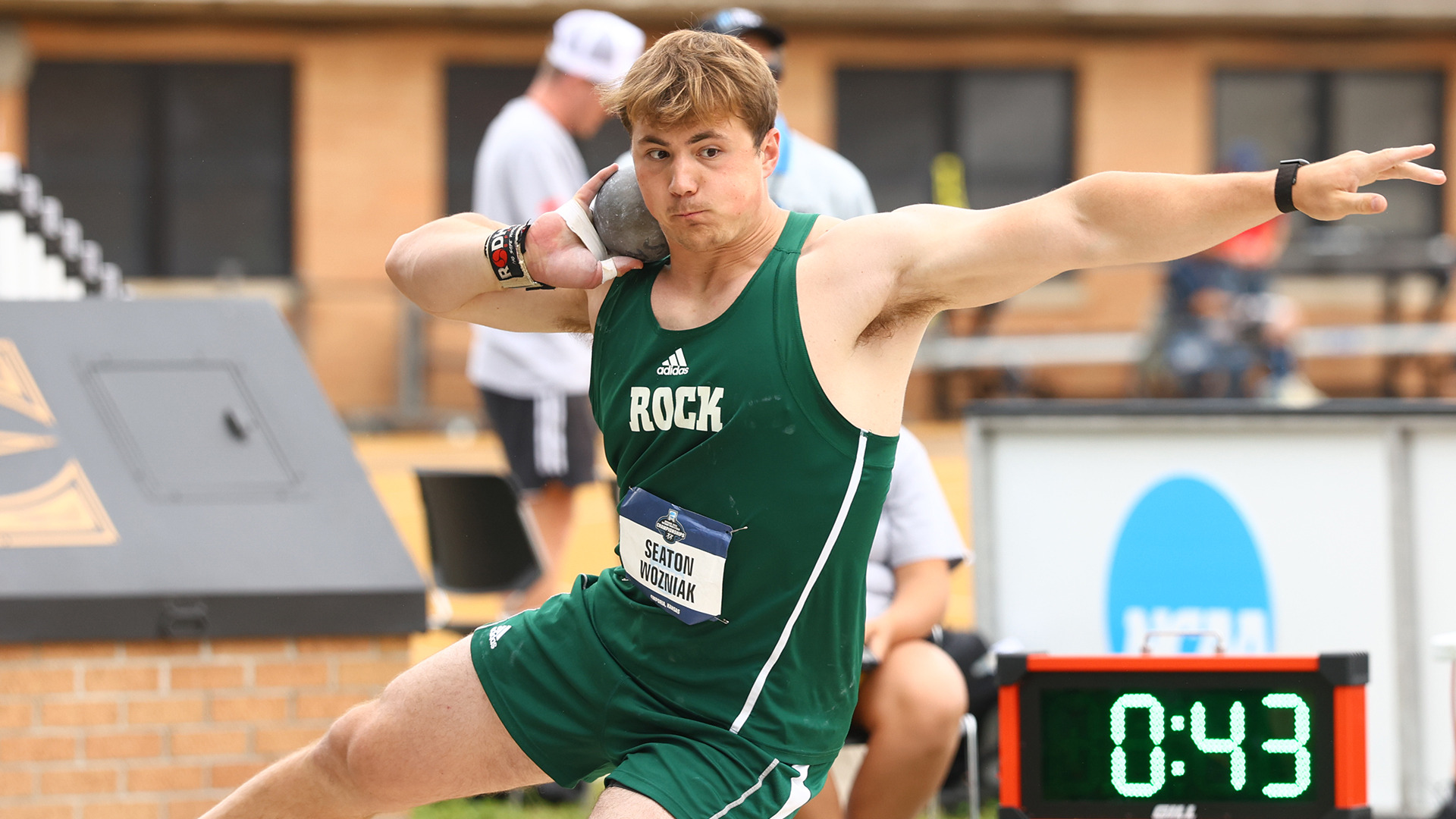 Seaton Wozniak throws the shot put at the National Championships May 23, 2026.
