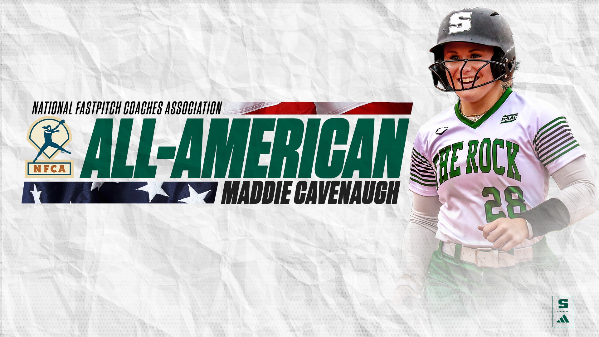 A graphic displaying 2026 NFCA All-American Maddie Cavenaugh