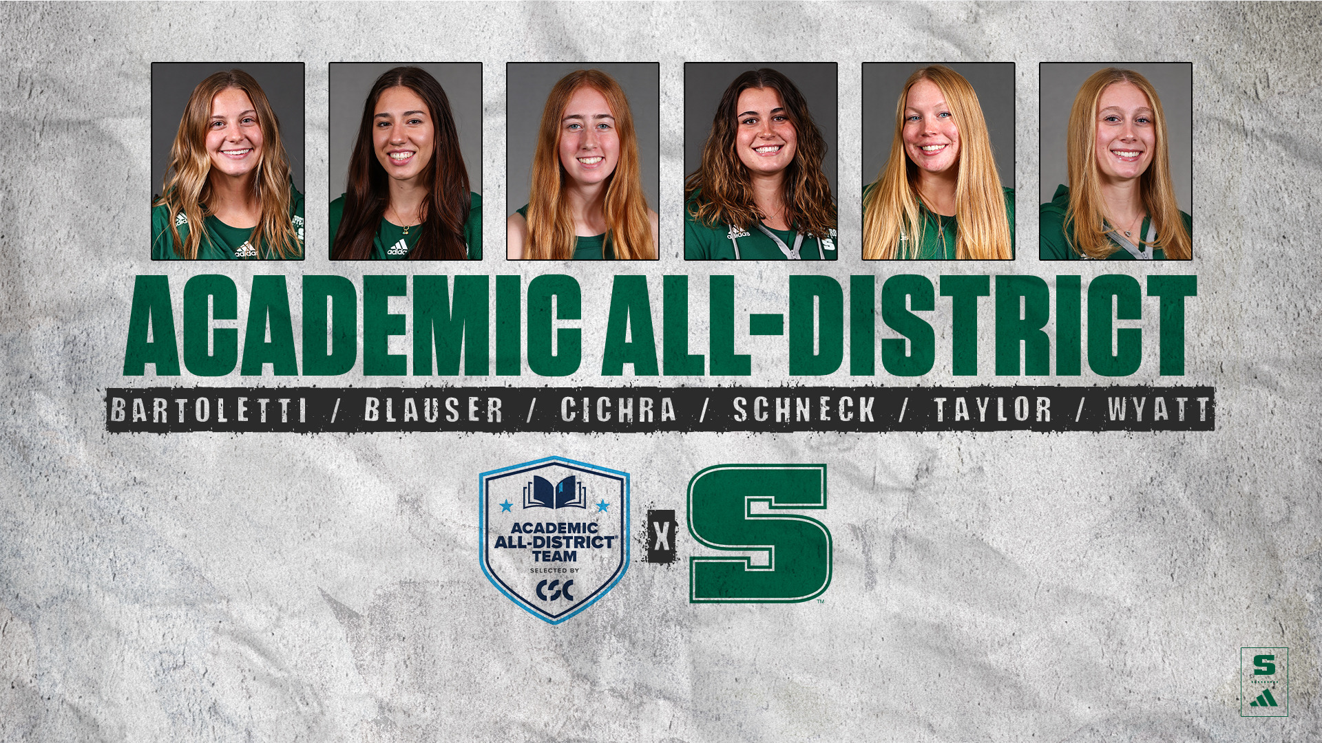 2026 Academic All-District Women's Track & Field: Bartoletti, Blauser, Cichra, Schneck, Taylor, Wyatt
