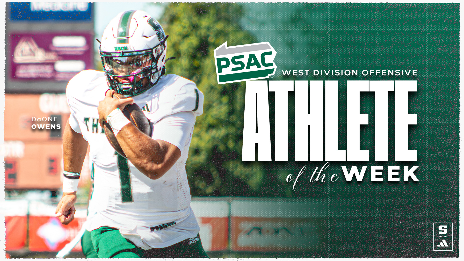 Graphic highlighting SRU QB DaOne Owens being named the PSAC West Offensive Athlete of the Week