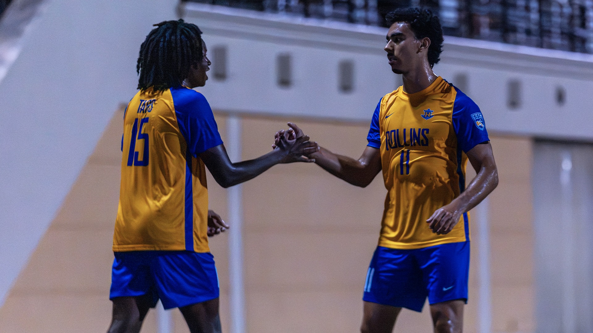 MSOC Junaid and Barcelos celebrate a goal