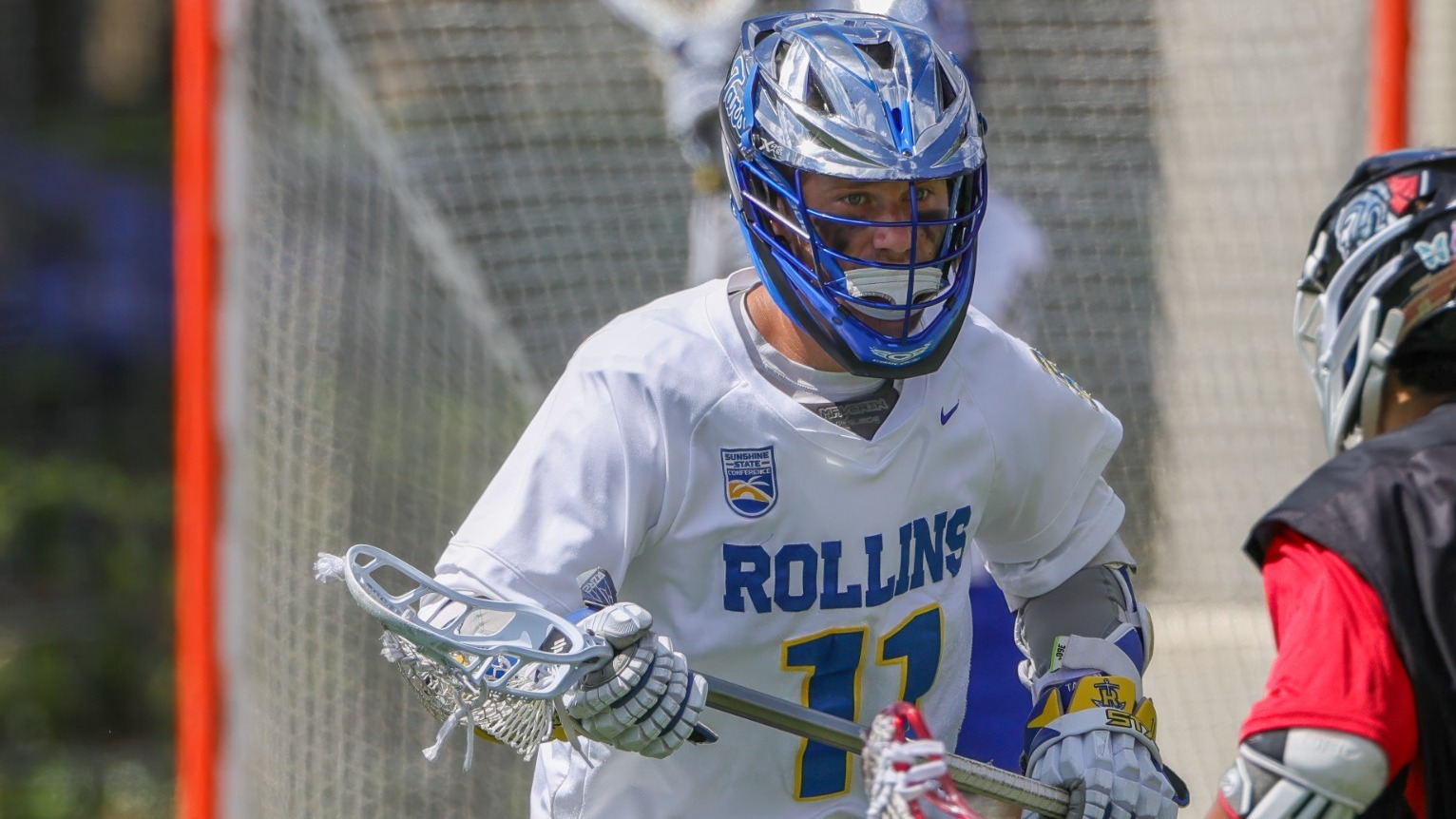 Mar 29, 2025; Winter Park, FL, USA; Rollins men's lacrosse during a game against Tampa at the Rollins Cahall-Sandspur Field. Mandatory Credit: Mike Watters-Rollins College Sports