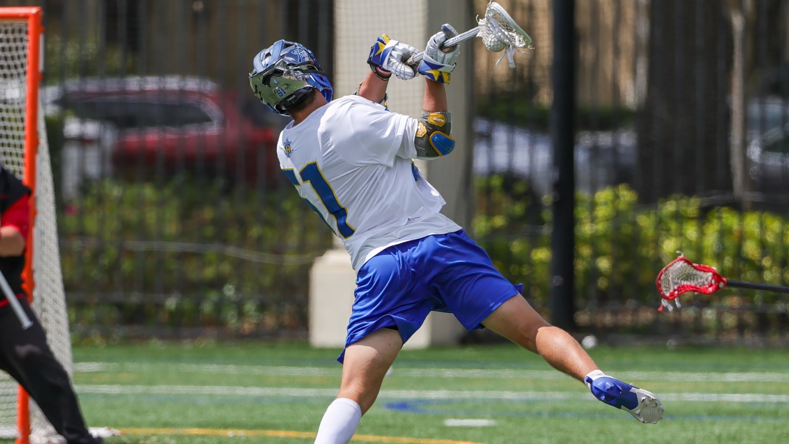 Mar 29, 2025; Winter Park, FL, USA; Rollins men's lacrosse during a game against Tampa at the Rollins Cahall-Sandspur Field. Mandatory Credit: Mike Watters-Rollins College Sports