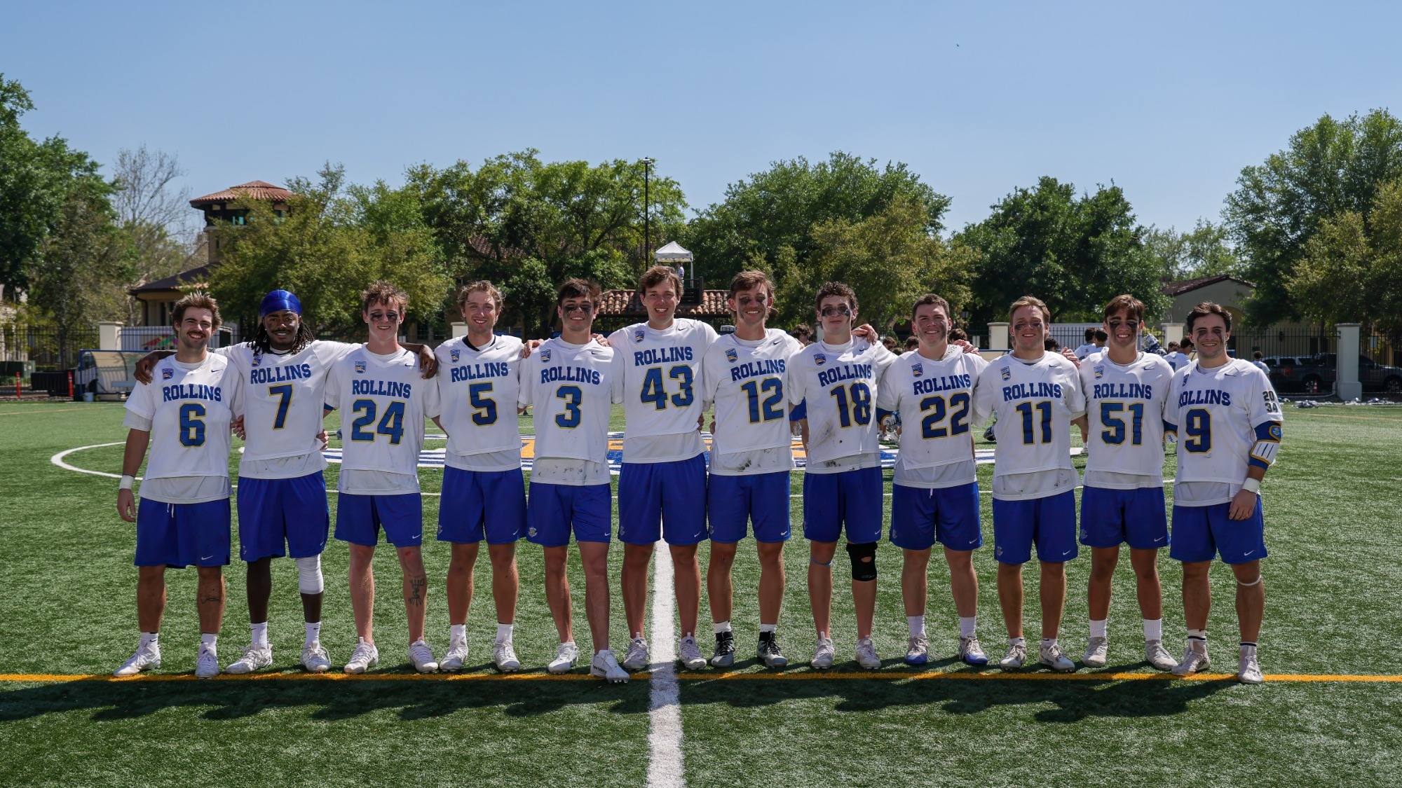 Mar 21, 2026; Winter Park, FL, USA; Rollins men's lacrosse recognize seniors before a game against Lynn at the Rollins Cahall-Sandspur Field. Mandatory Credit: Mike Watters-Rollins College Sports