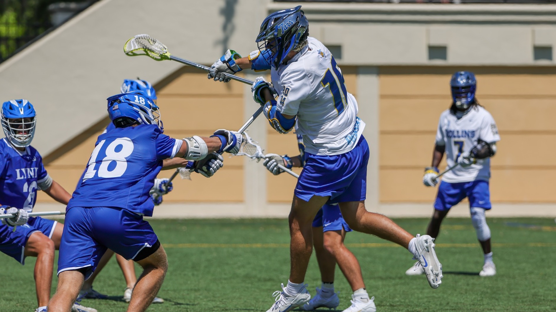 Mar 21, 2026; Winter Park, FL, USA; Rollins men's lacrosse during a game against Lynn at the Rollins Cahall-Sandspur Field. Mandatory Credit: Mike Watters-Rollins College Sports