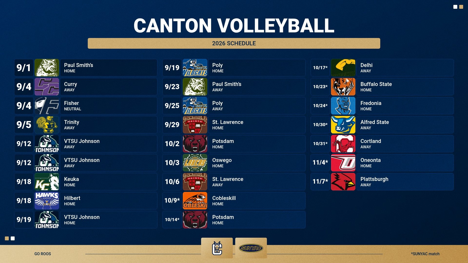 2026 WVB Schedule