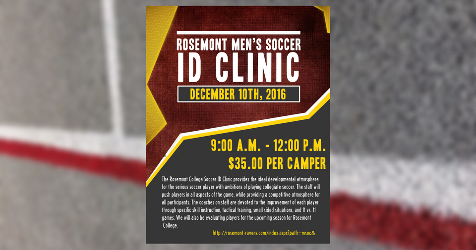 Men's Soccer Hosts December Soccer ID Clinic Rosemont College Athletics