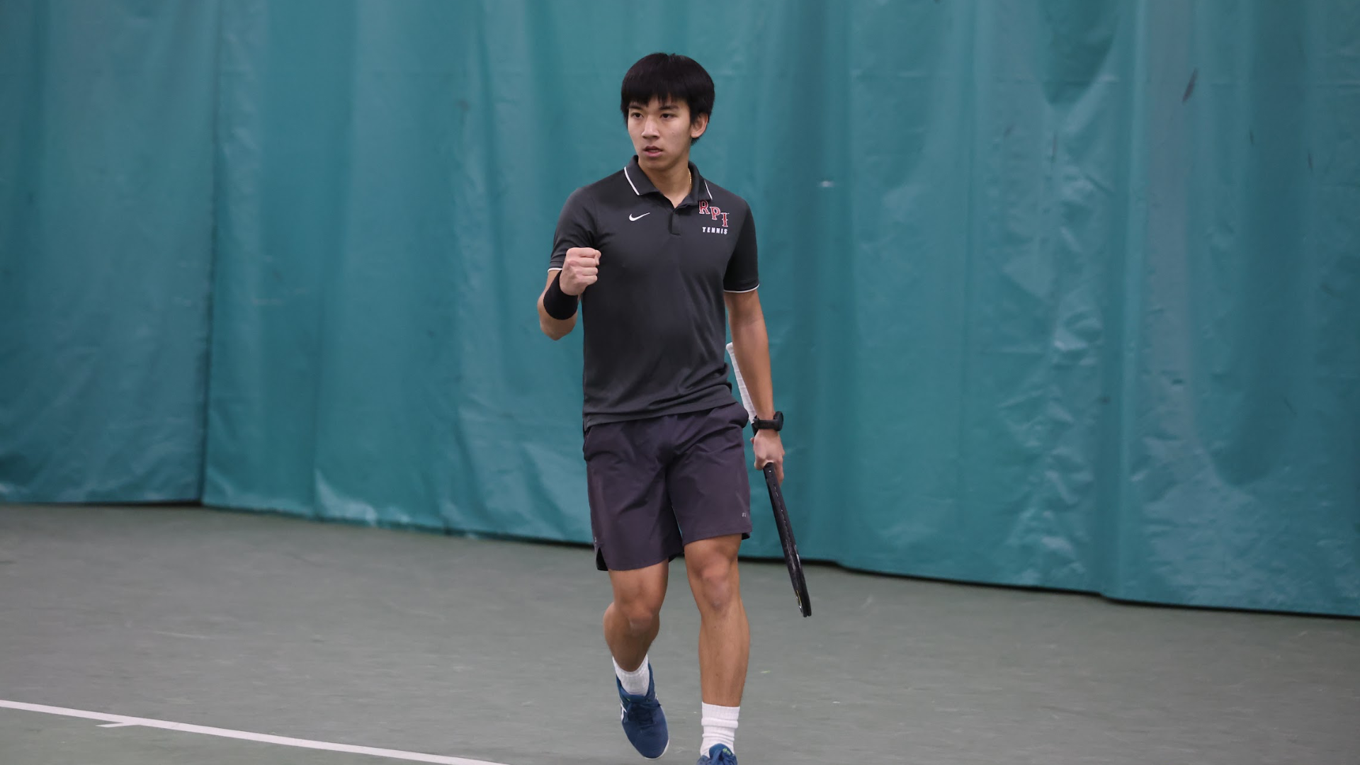 Quoc-Uy Vo of the RPI Men’s Tennis in action versus NYU on Saturday February 22 2025 in Latham, New York