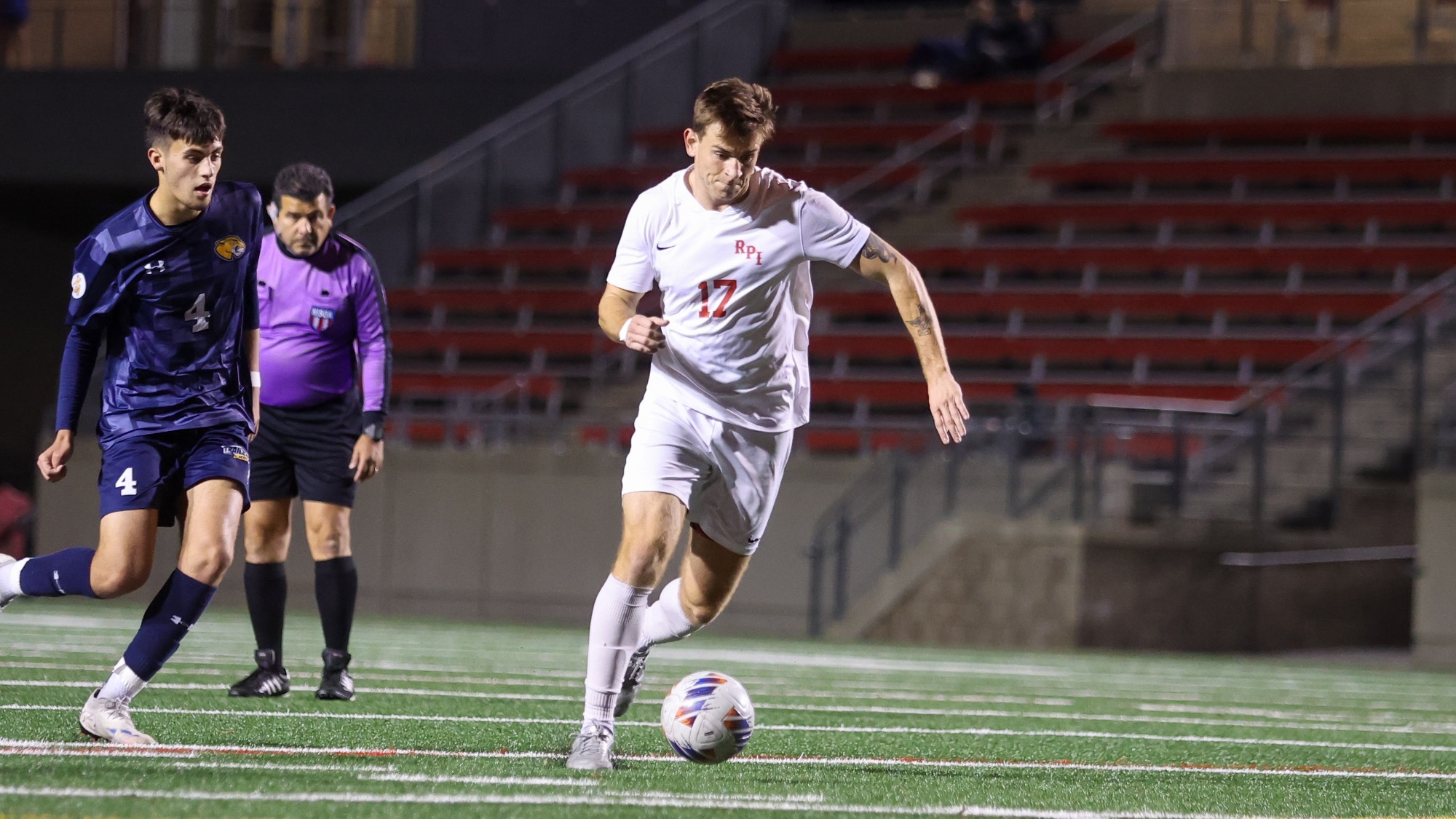 Noah Gregory of the RPI men’s soccer roster in action versus MCLA on Tuesday, October 21, 2025 in Troy, New York. 