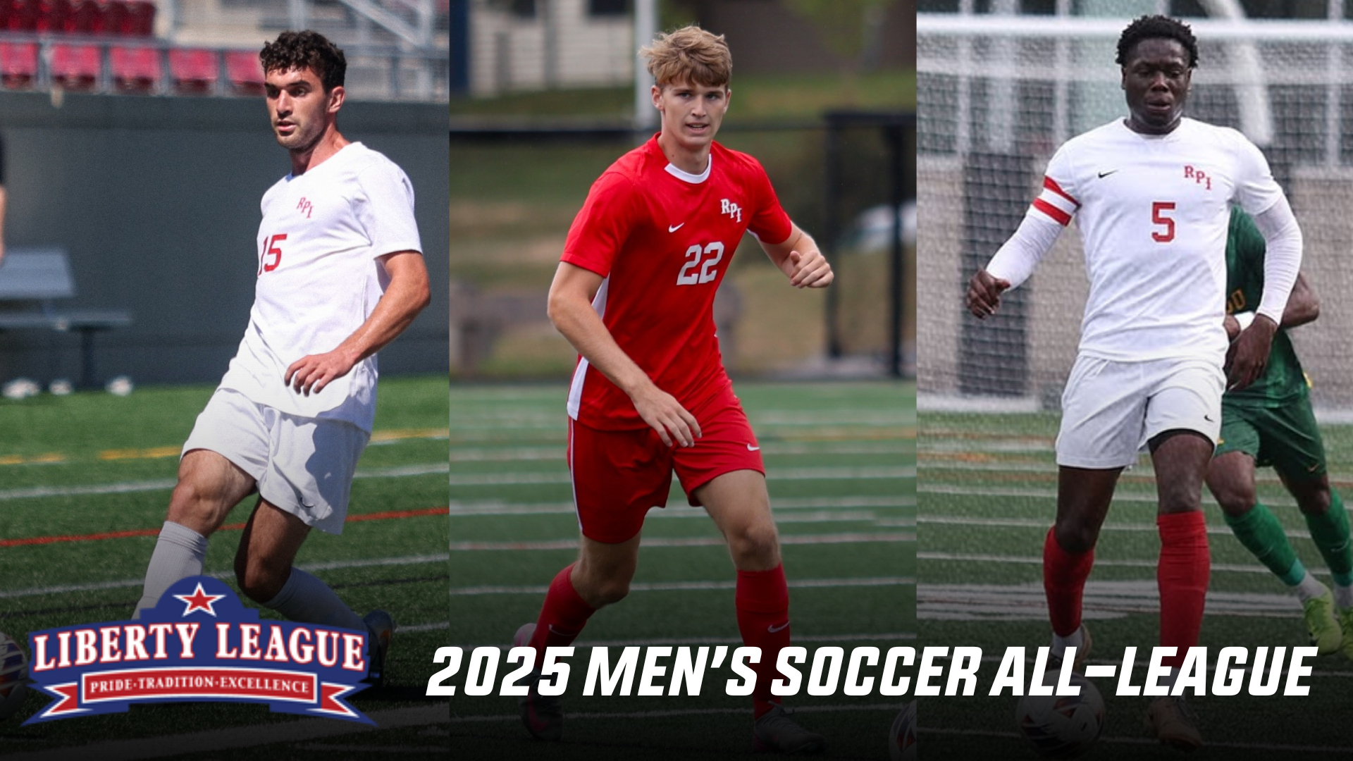Graphic announcing the RPI selections to the 2025 All-Liberty League men's soccer teams