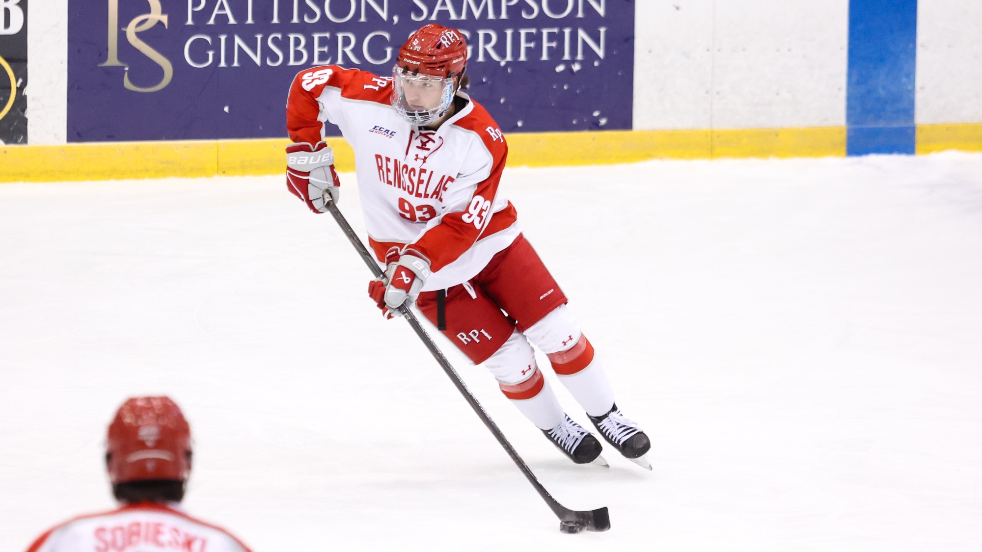 Luc Wilson of RPI Men's Hockey in action versus UNH on November 14, 2025 in Troy, New York.
